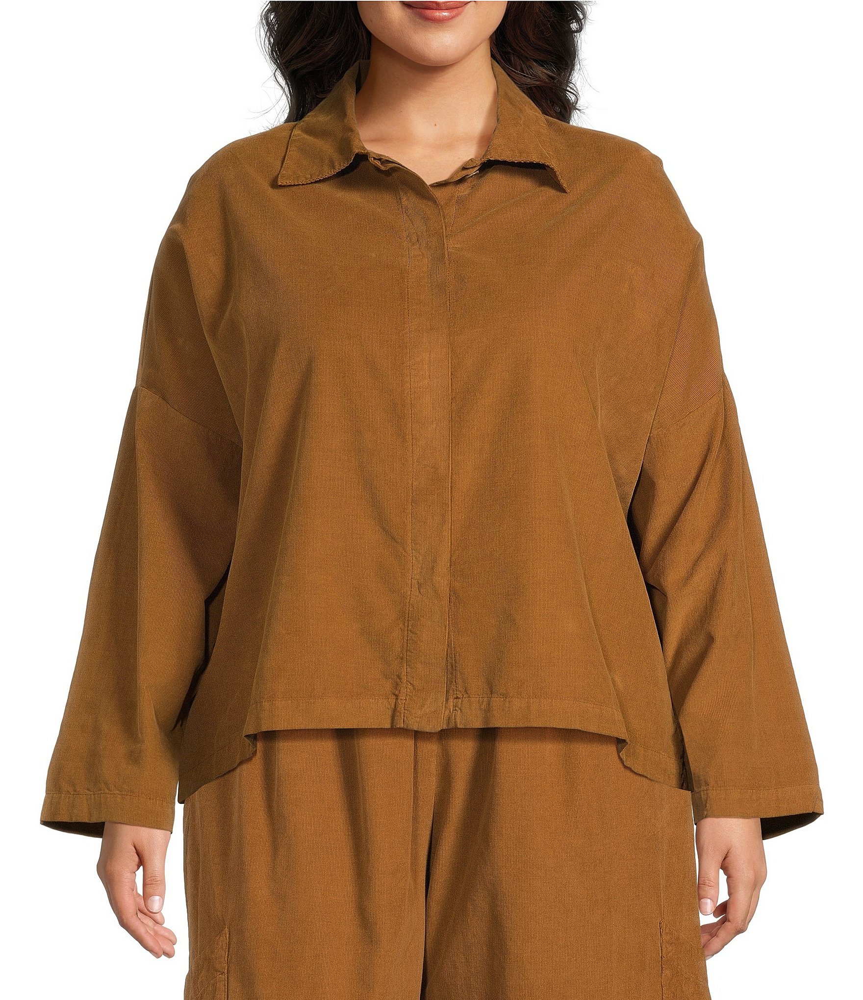 Bryn Walker Plus Joan Cotton Corduroy Point Collar Long Sleeve Button Front Jacket