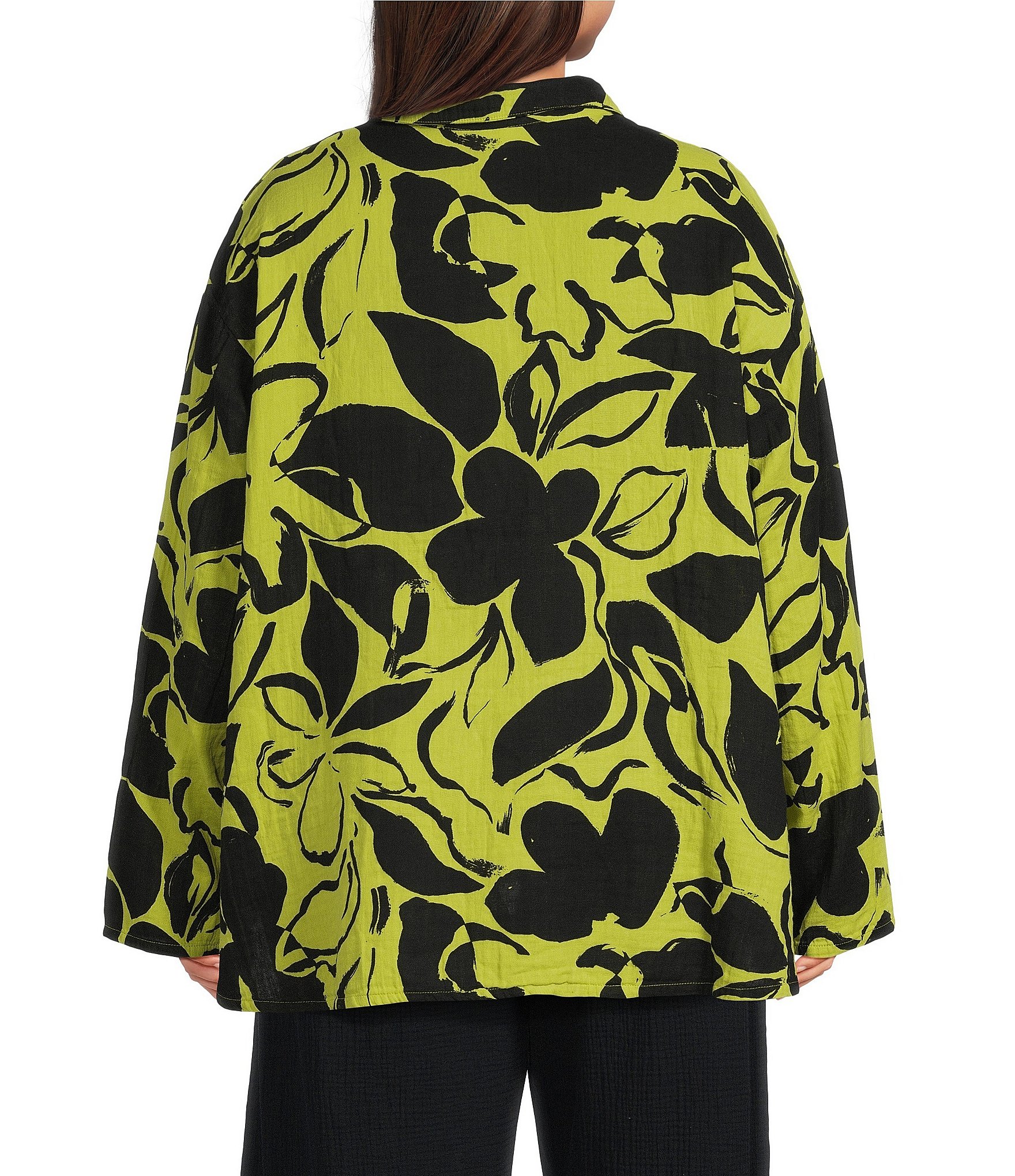 Bryn Walker Plus Miriam Petal Print Gauze Notch Collar 3/4 Sleeve Shirt