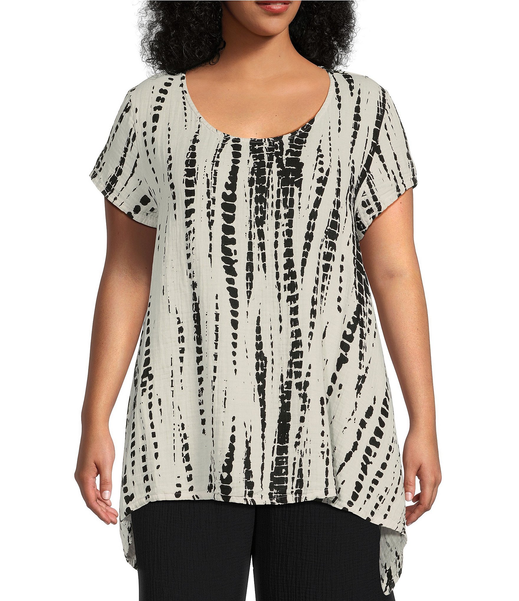 Bryn Walker Plus Size Charlie Bamboo Gauze Abstract Print Crew Neck ...