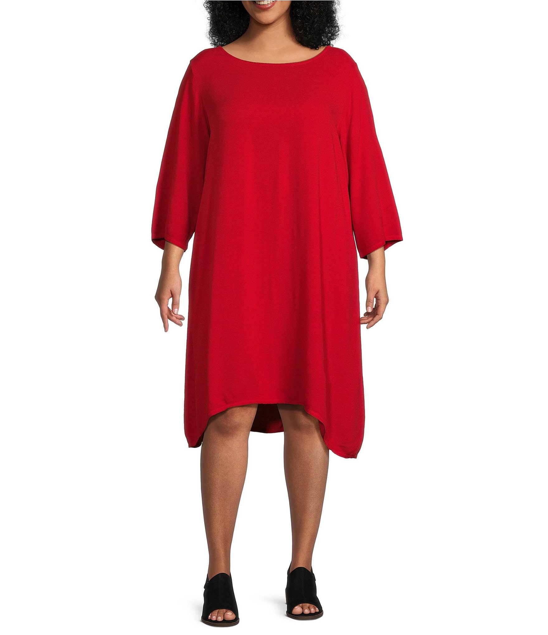 Bryn Walker Plus Size Hester Rayon Crepe Round Neck 3 4 Sleeve A Line