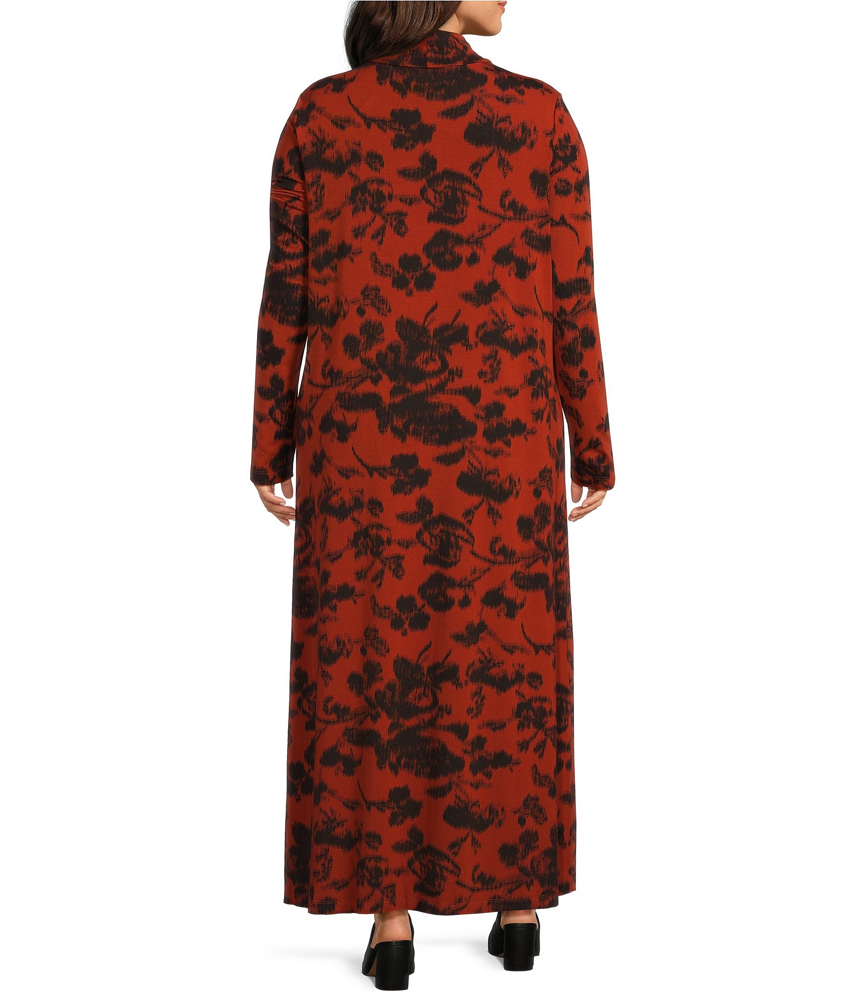 Bryn Walker Plus Size Jersey Knit Floral Mock Dress Long Sleeve Shift Dress