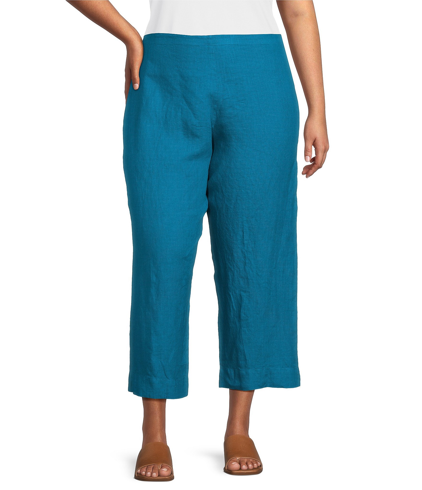 Bryn Walker Plus Size Light Linen Pull-On Cropped Pants | Dillard's