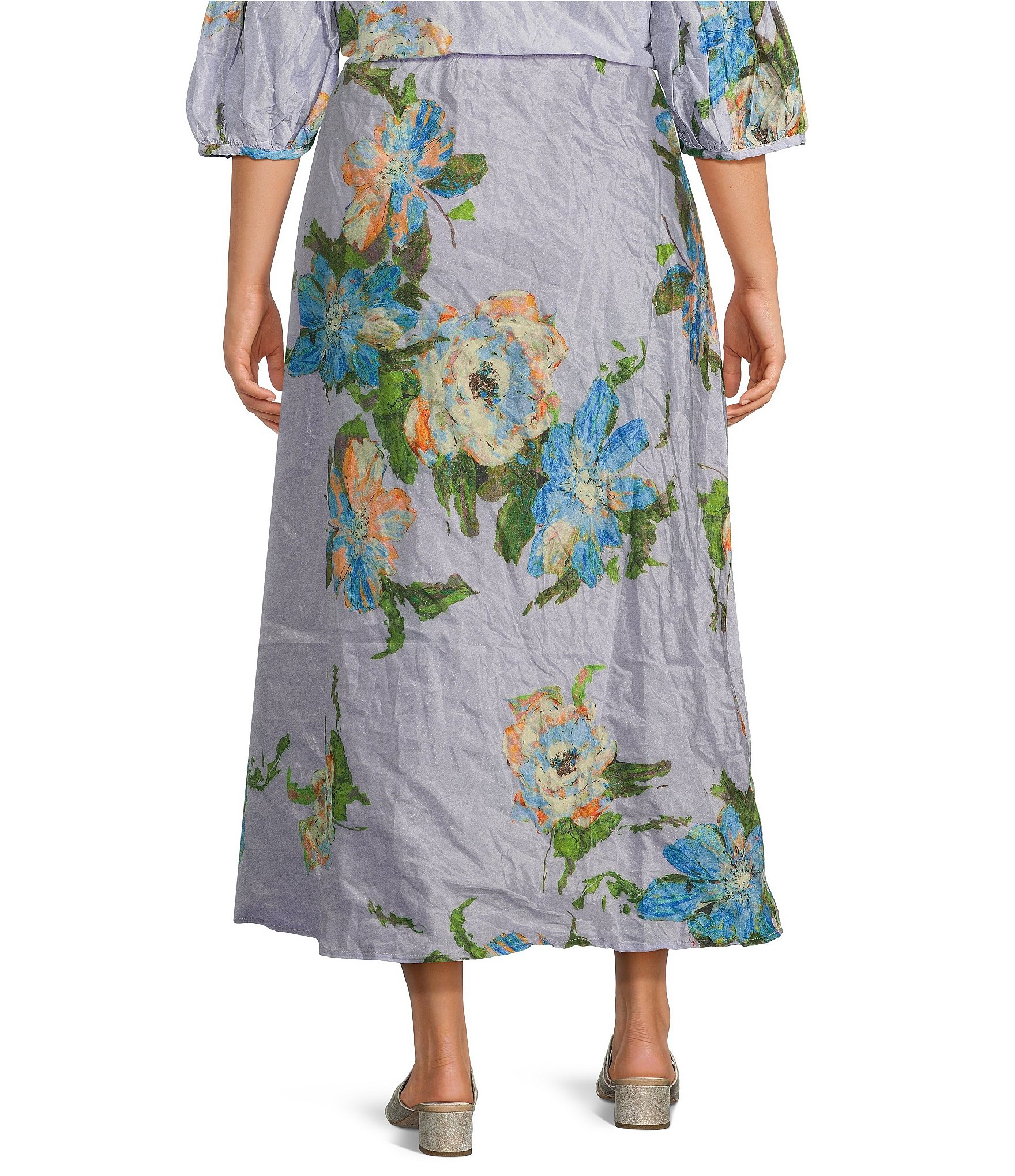Bryn Walker Plus Size Memory Crunch Taffeta Bias Printed A-Line Pull-On Coordinating Skirt