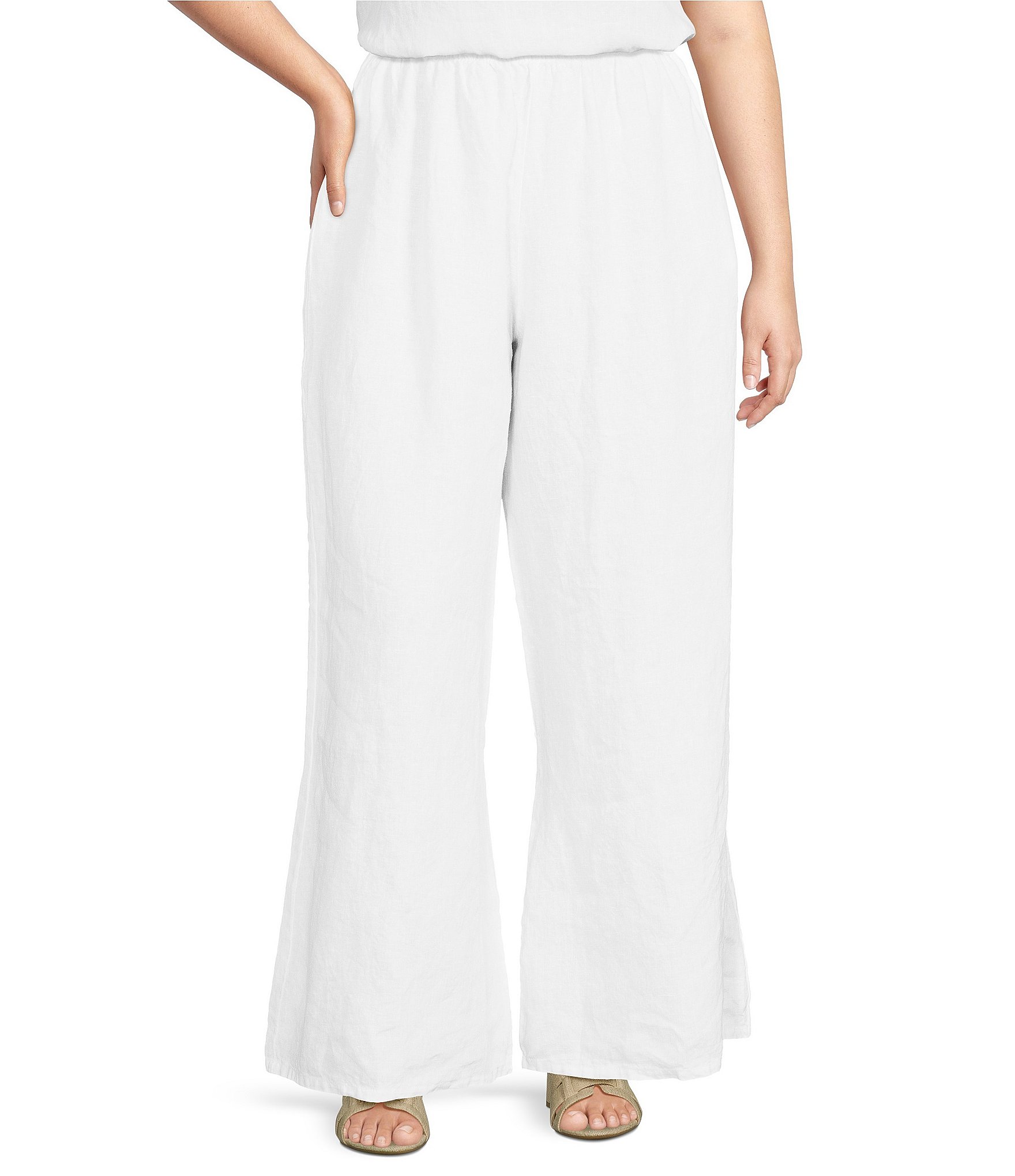 Bryn Walker Plus Size Osca Light Linen Wide-Leg Pull-On Pants | Dillard's