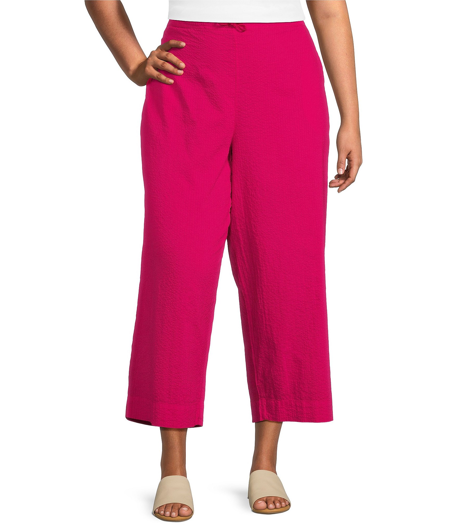 Bryn Walker Plus Size Saba Cotton Seersucker Drawstring Waist Wide-Leg Side  Slit Cropped Pants | Dillard's
