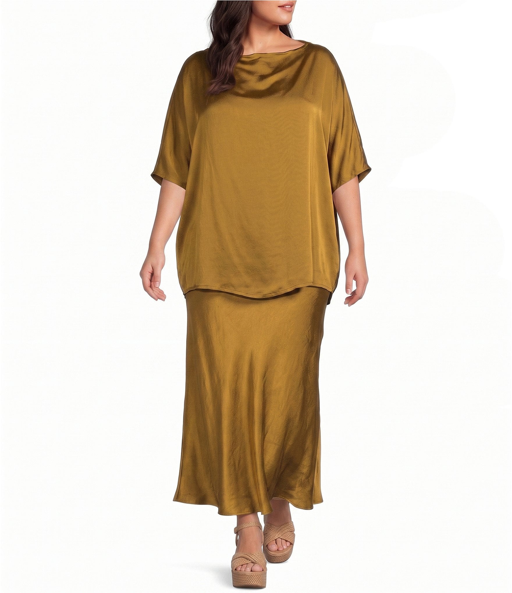 Bryn Walker Plus Size Satin Woven A-Line Bias Pull-On Skirt