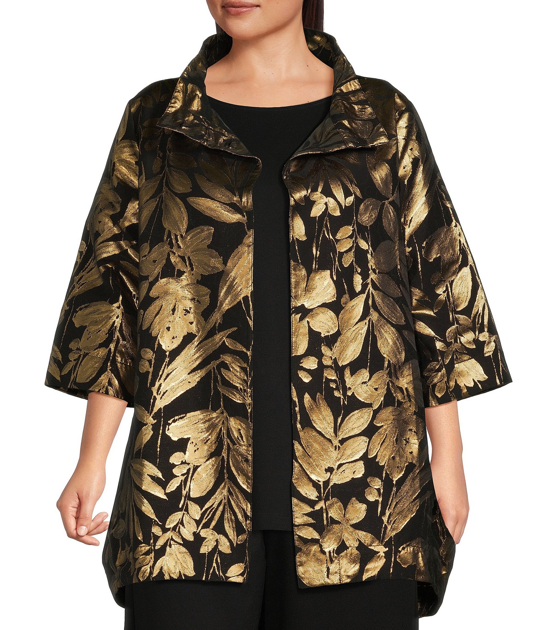 Bryn Walker Plus Size Yael Folie D' Oro Jacquard Floral Print Stand ...