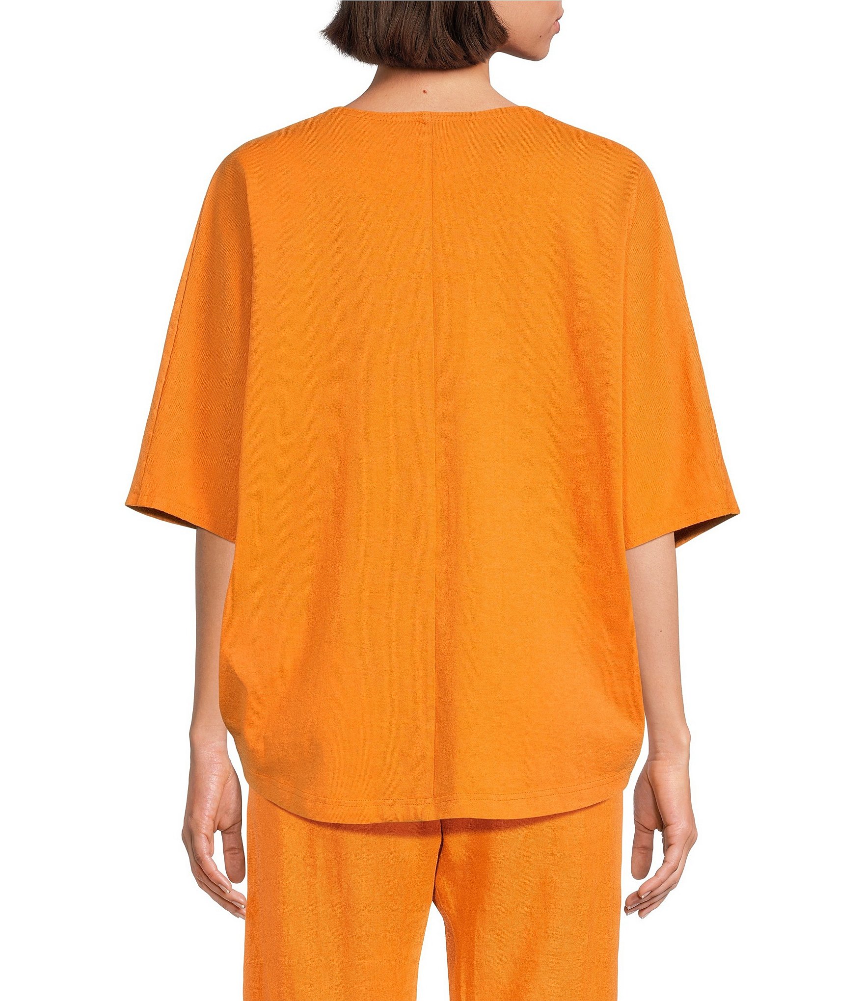 Bryn Walker Ria Jersey V-Neck Short Dolman Sleeve Ruched Tie Front Shirt