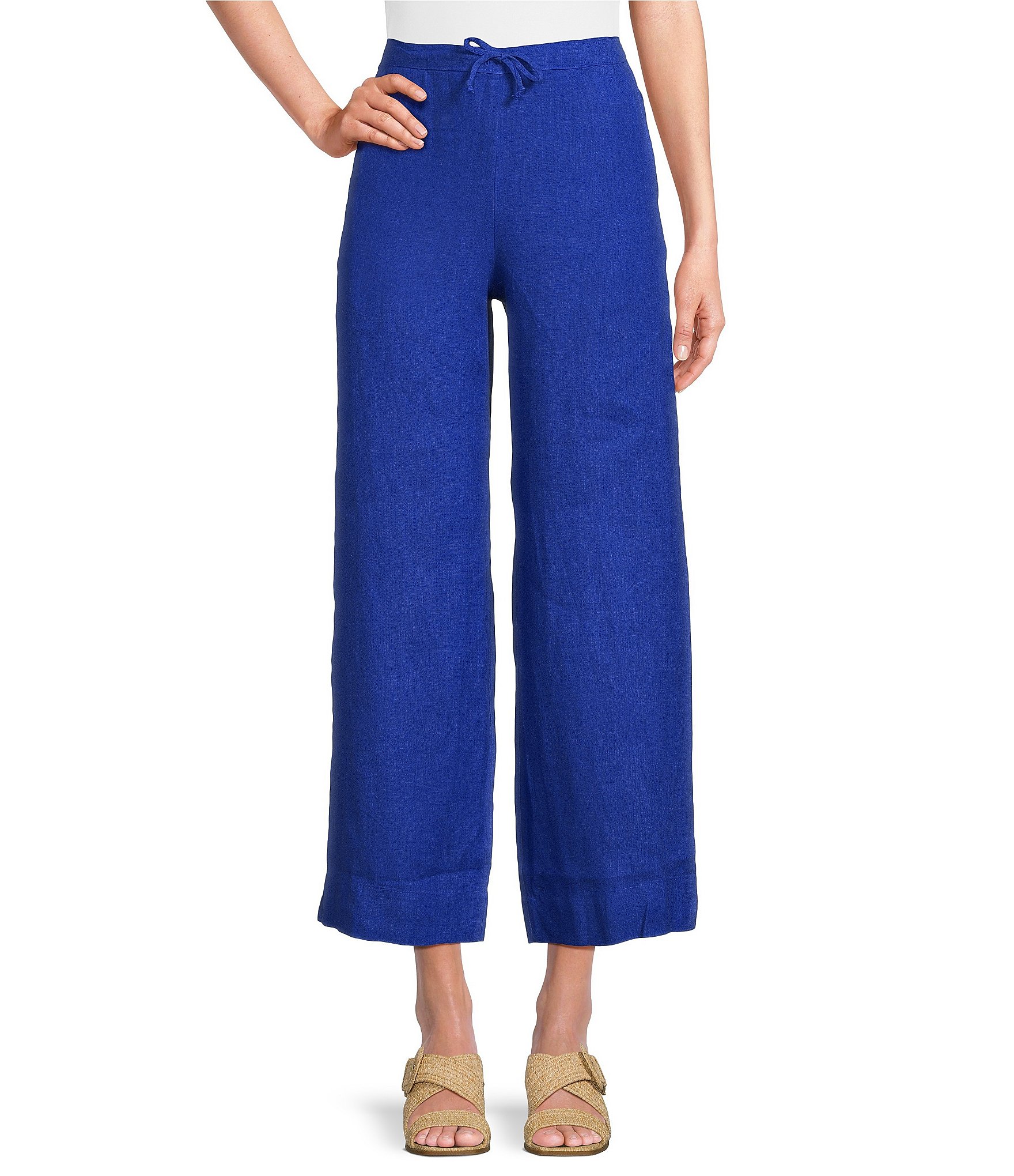 Bryn Walker Saba Light Linen Drawstring Waist Cropped Wide Leg Pants ...