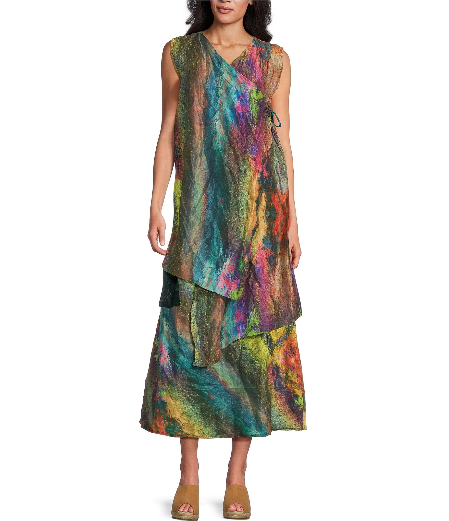 Bryn Walker Zen Taffeta Nebulosa Abstract Print V-Neck Sleeveless  Asymmetrical Hem Coordinating Wrap Vest | Dillard's