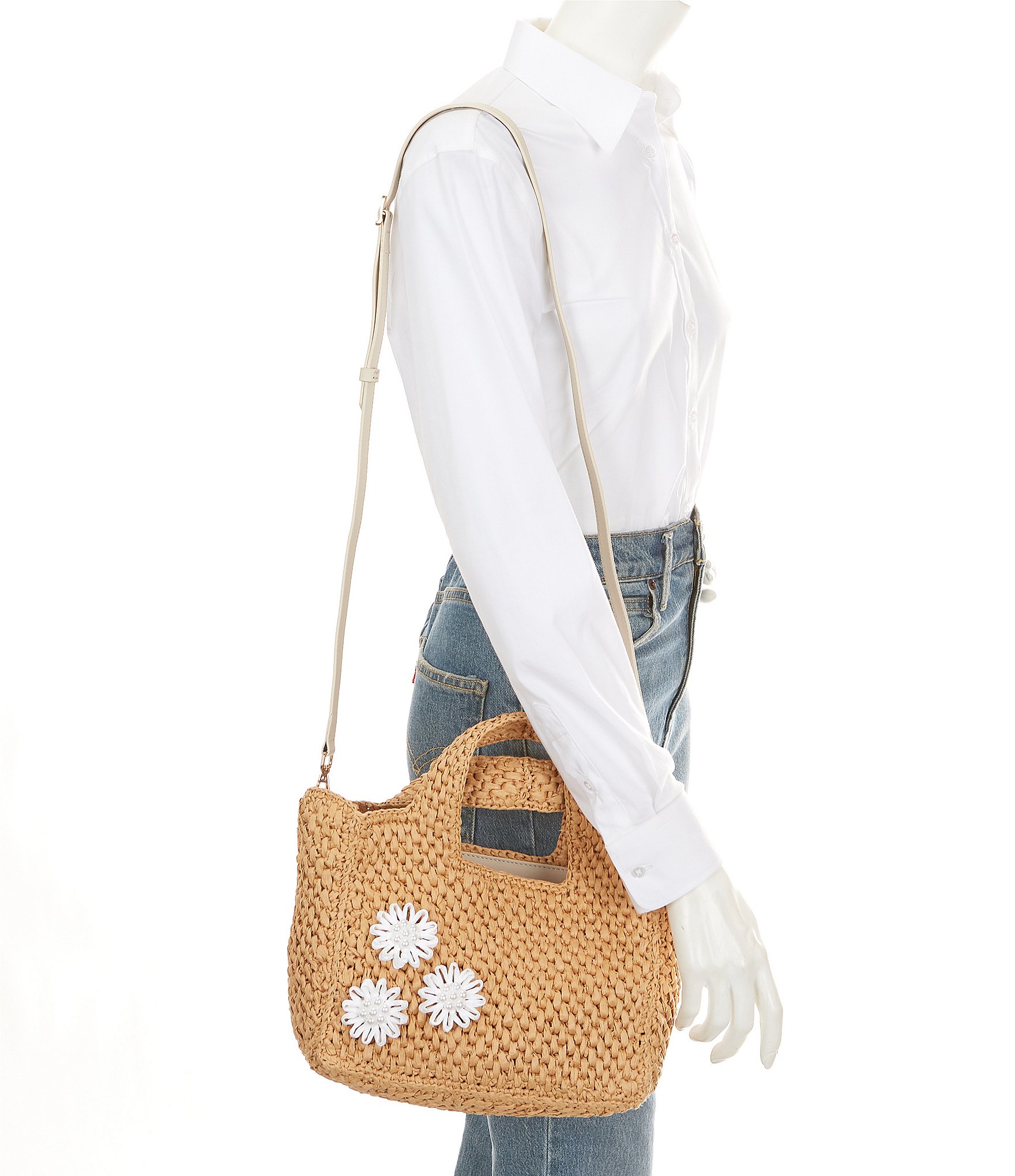 Btb Los Angeles Azalia Raffia Floral Small Tote Bag