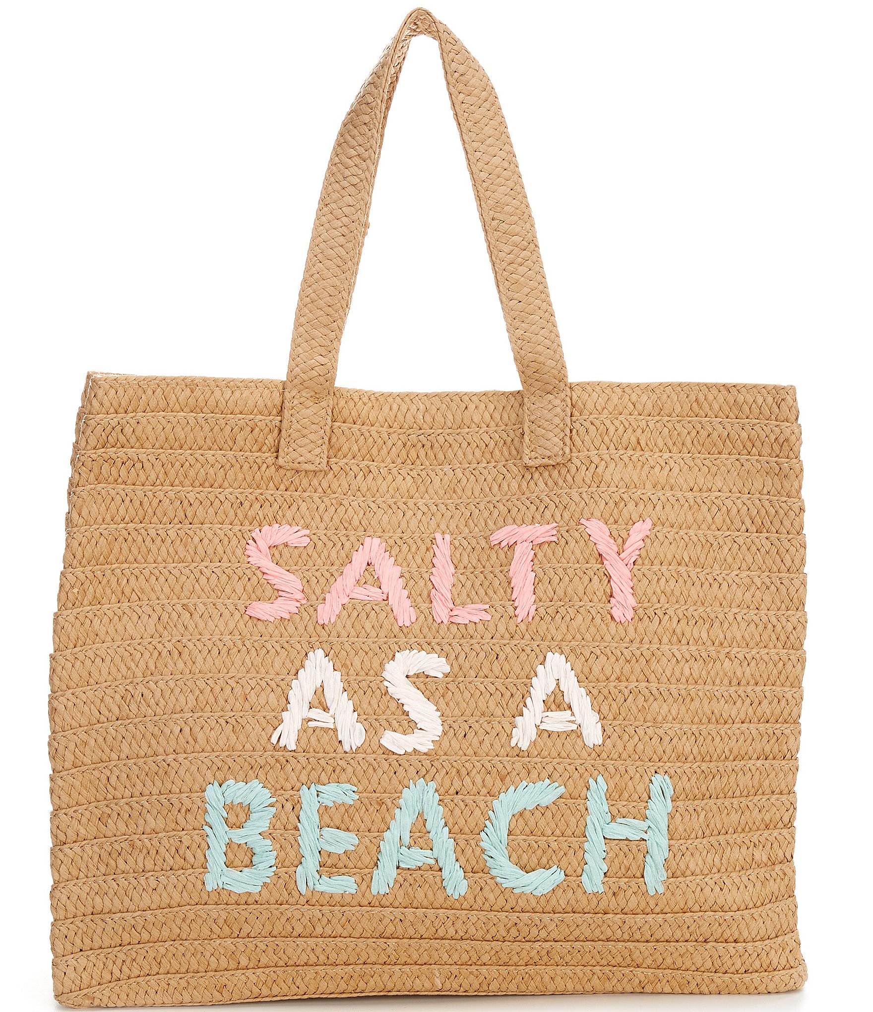 BTB Los Angeles Salty As A Beach Paper Straw Tote Bag - Sand Mint Rainbow