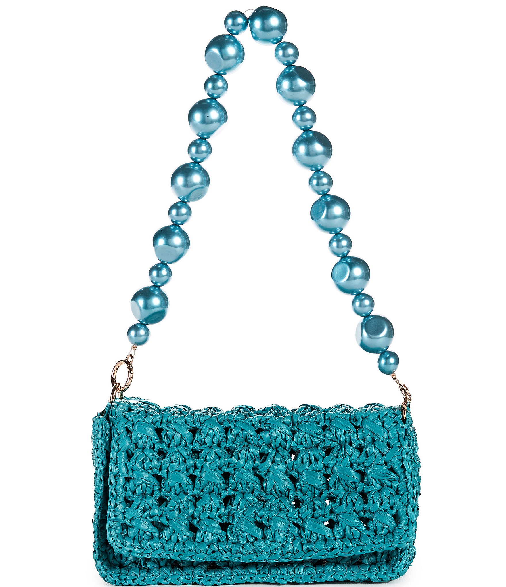 Btb Los Angeles Shiloh Raffia Pearl Strap Shoulder Bag