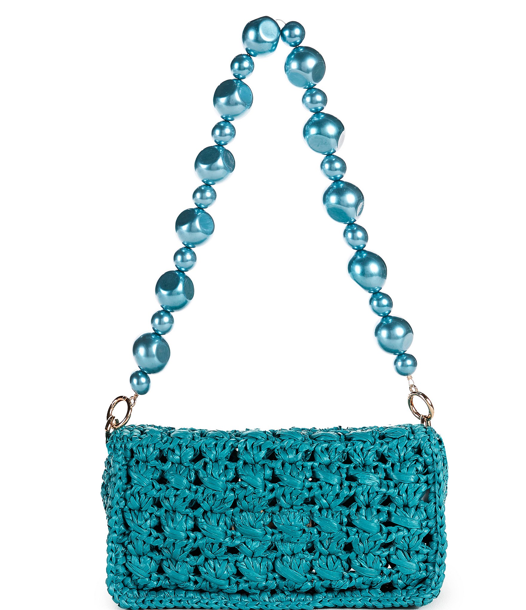 Btb Los Angeles Shiloh Raffia Pearl Strap Shoulder Bag