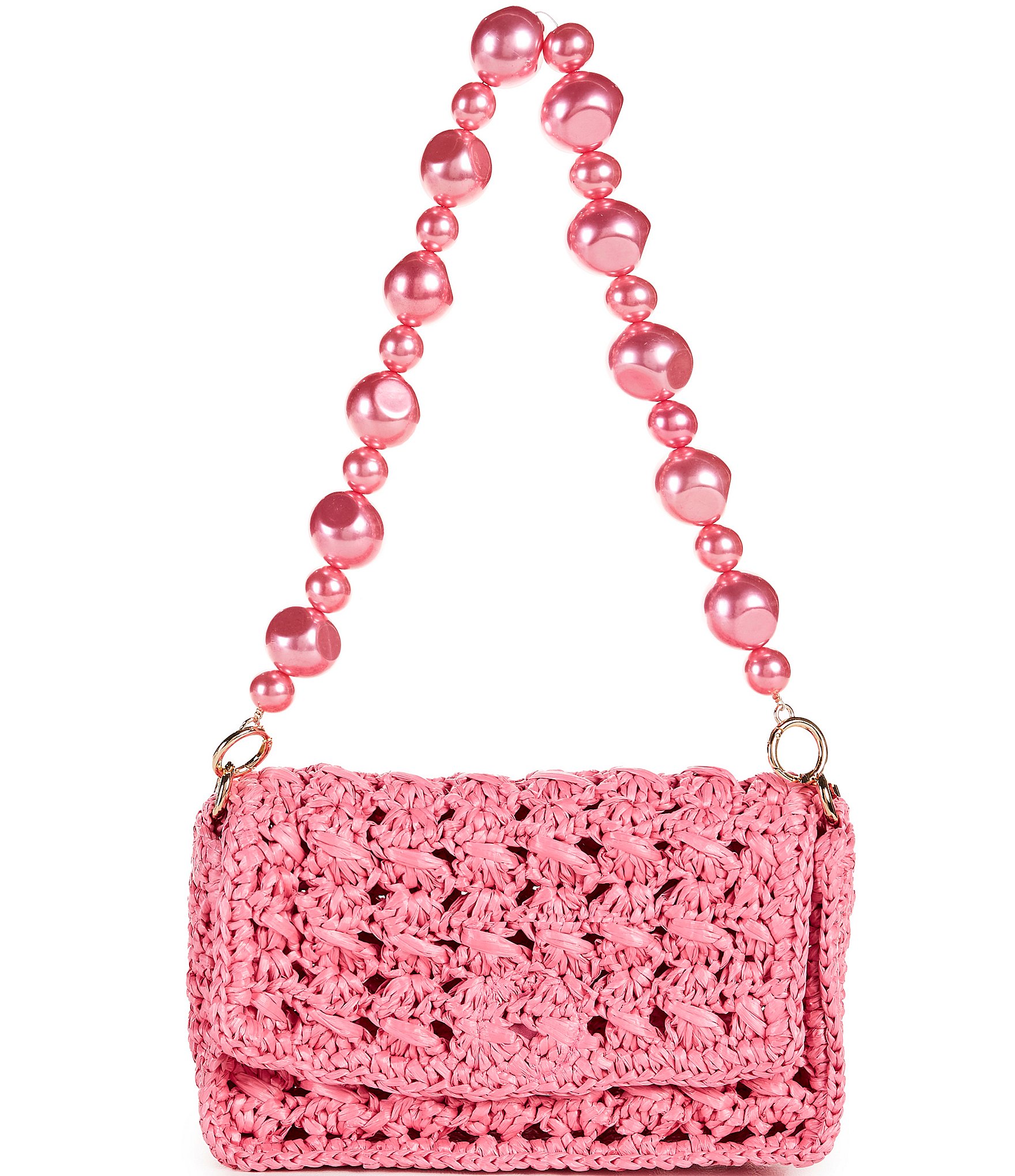 Btb Los Angeles Shiloh Raffia Pearl Strap Shoulder Bag