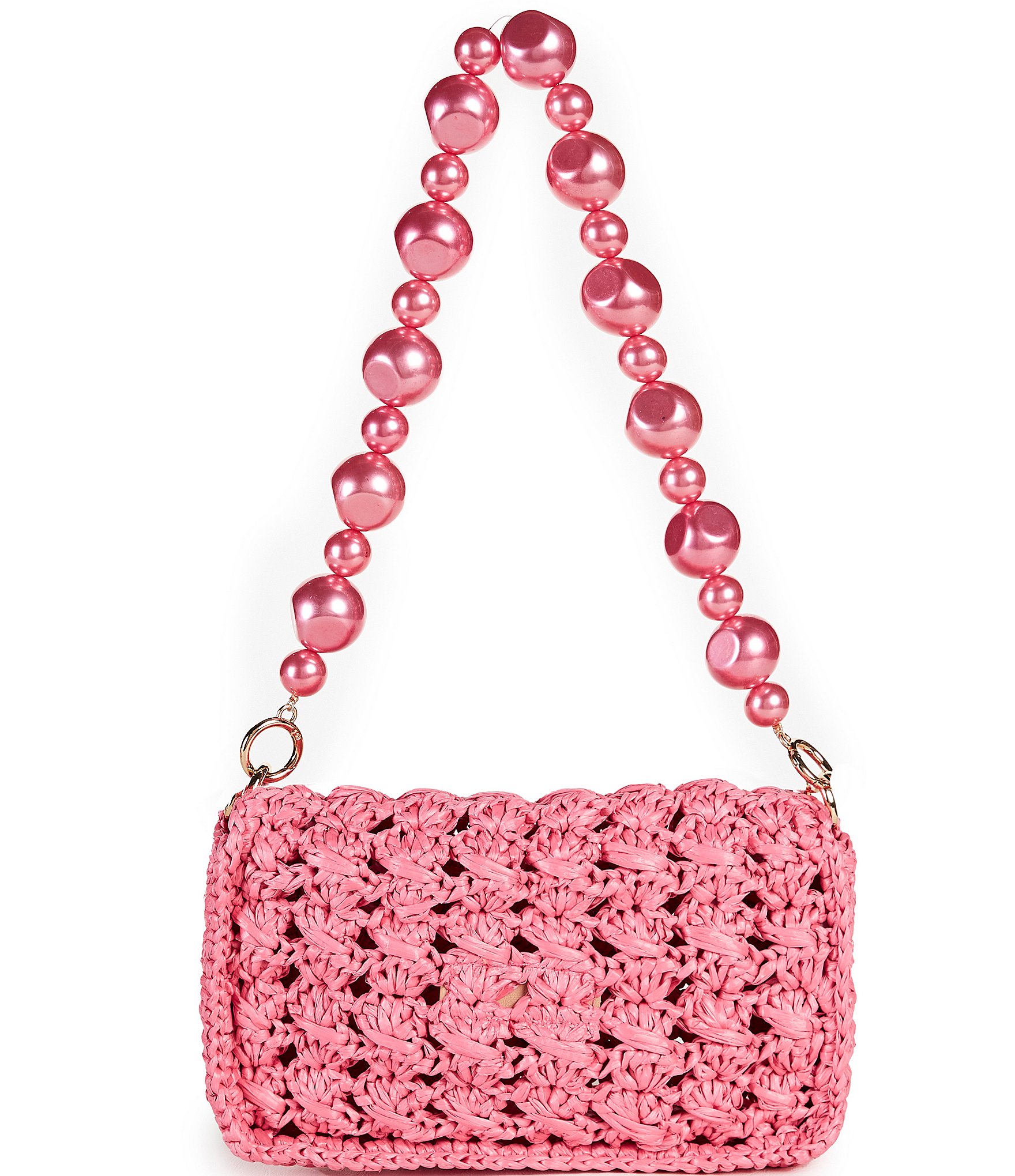 Btb Los Angeles Shiloh Raffia Pearl Strap Shoulder Bag