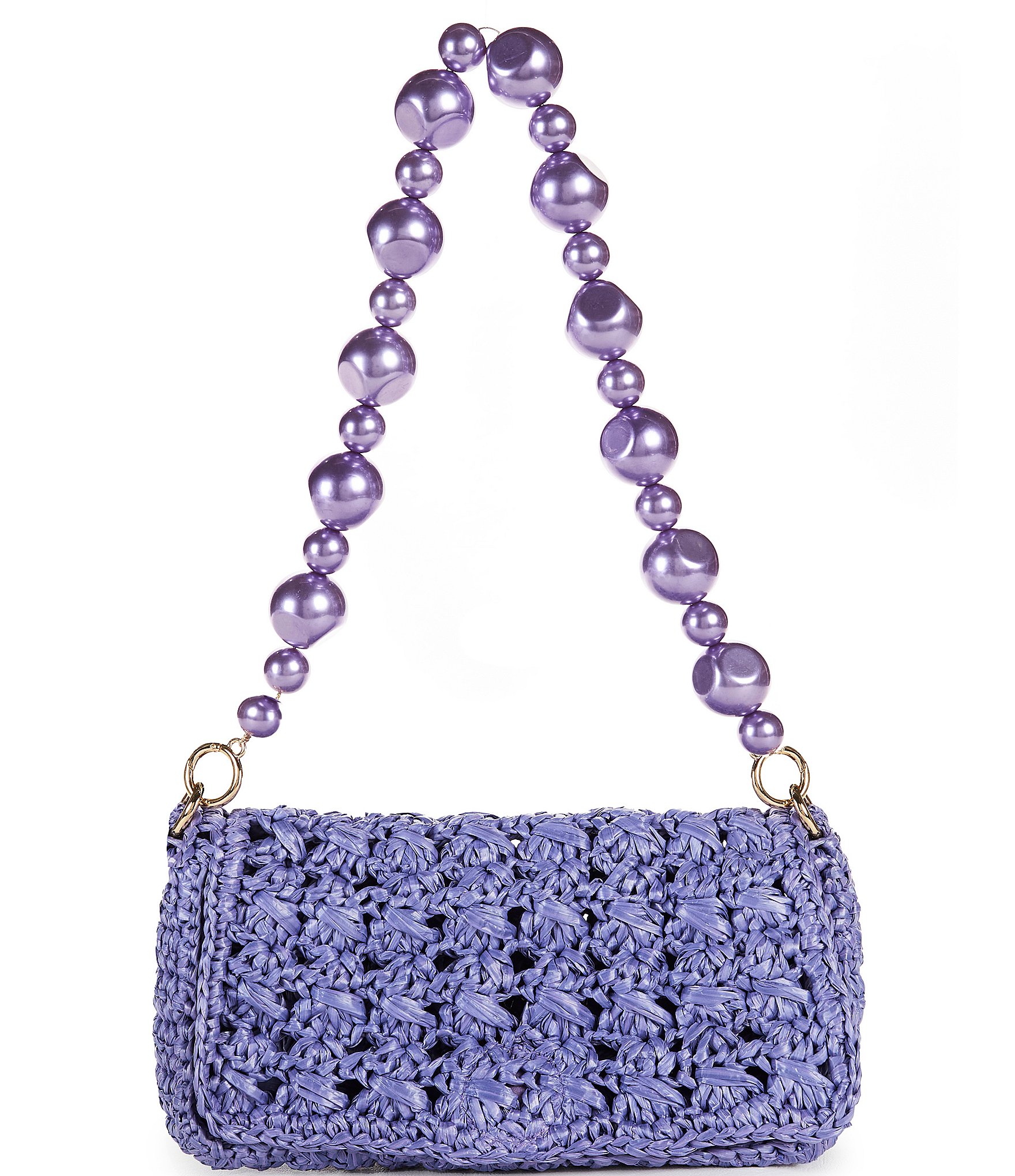 Btb Los Angeles Shiloh Raffia Pearl Strap Shoulder Bag