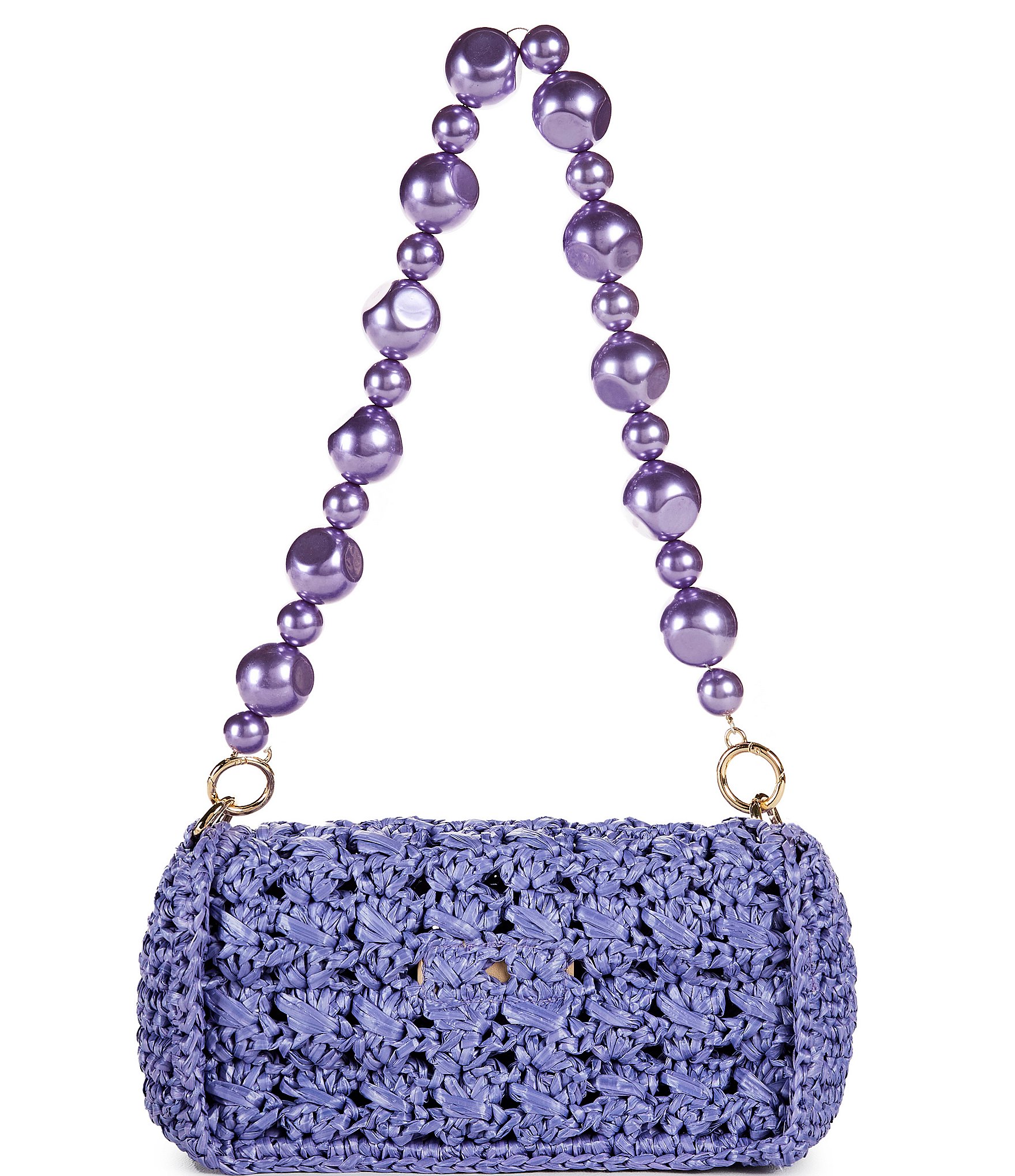 Btb Los Angeles Shiloh Raffia Pearl Strap Shoulder Bag