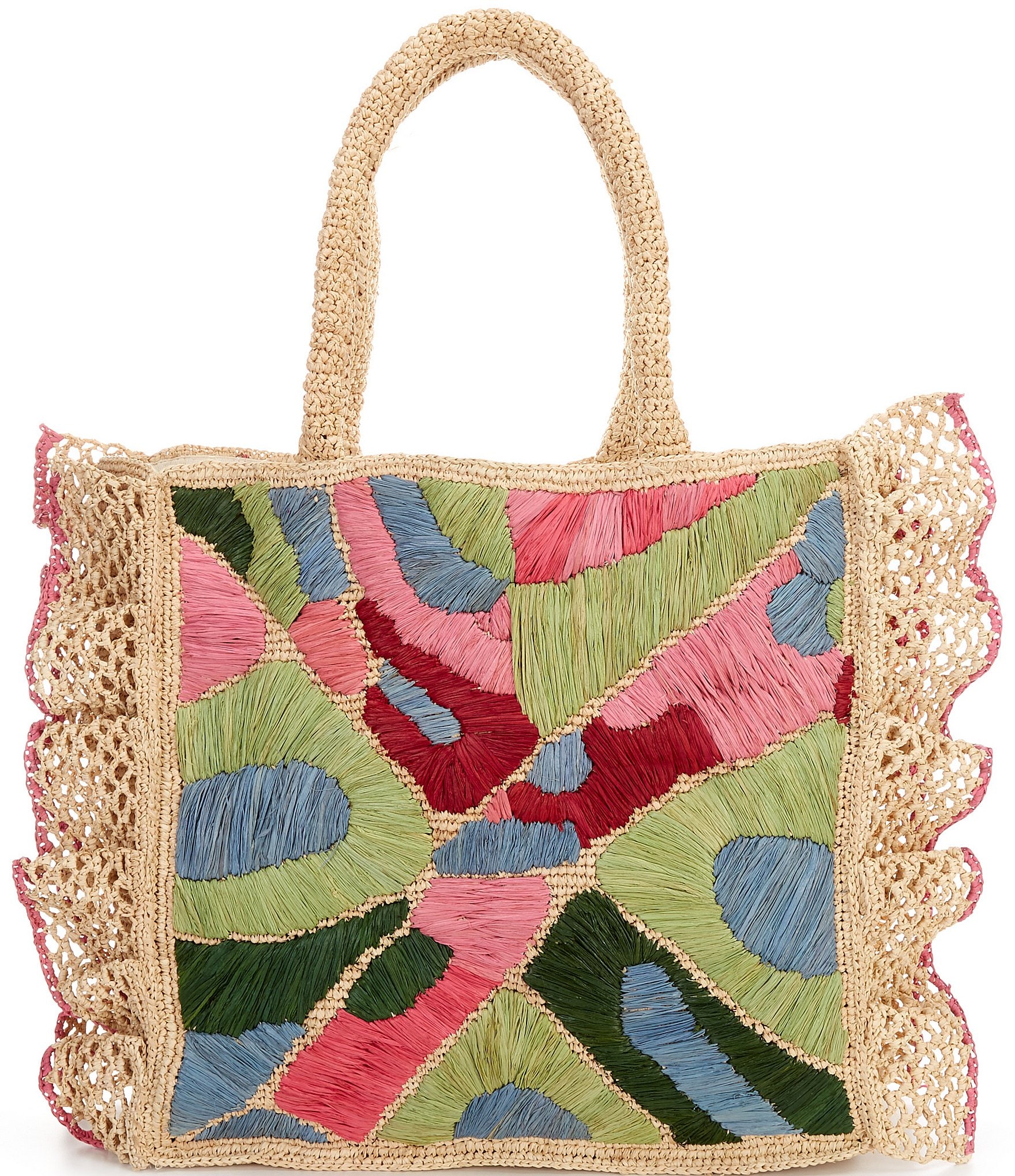 Btb Los Angeles Sydney Embroidered Raffia Tote Bag