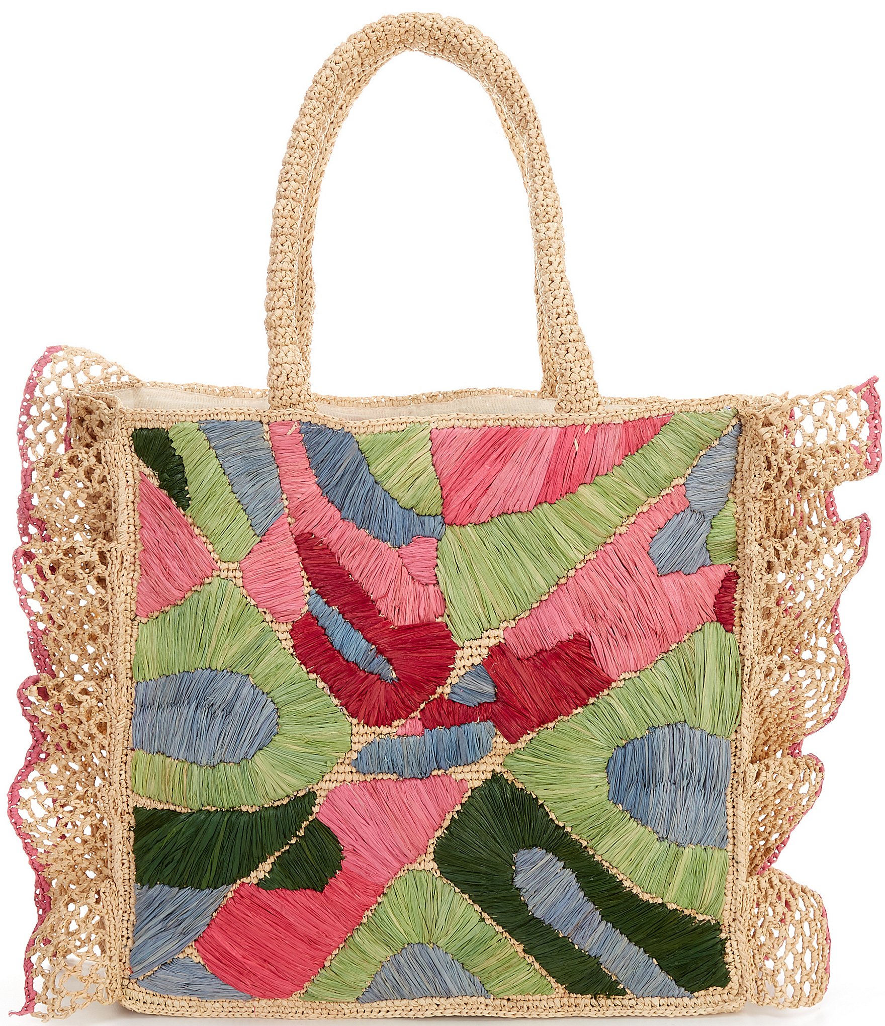 Btb Los Angeles Sydney Embroidered Raffia Tote Bag