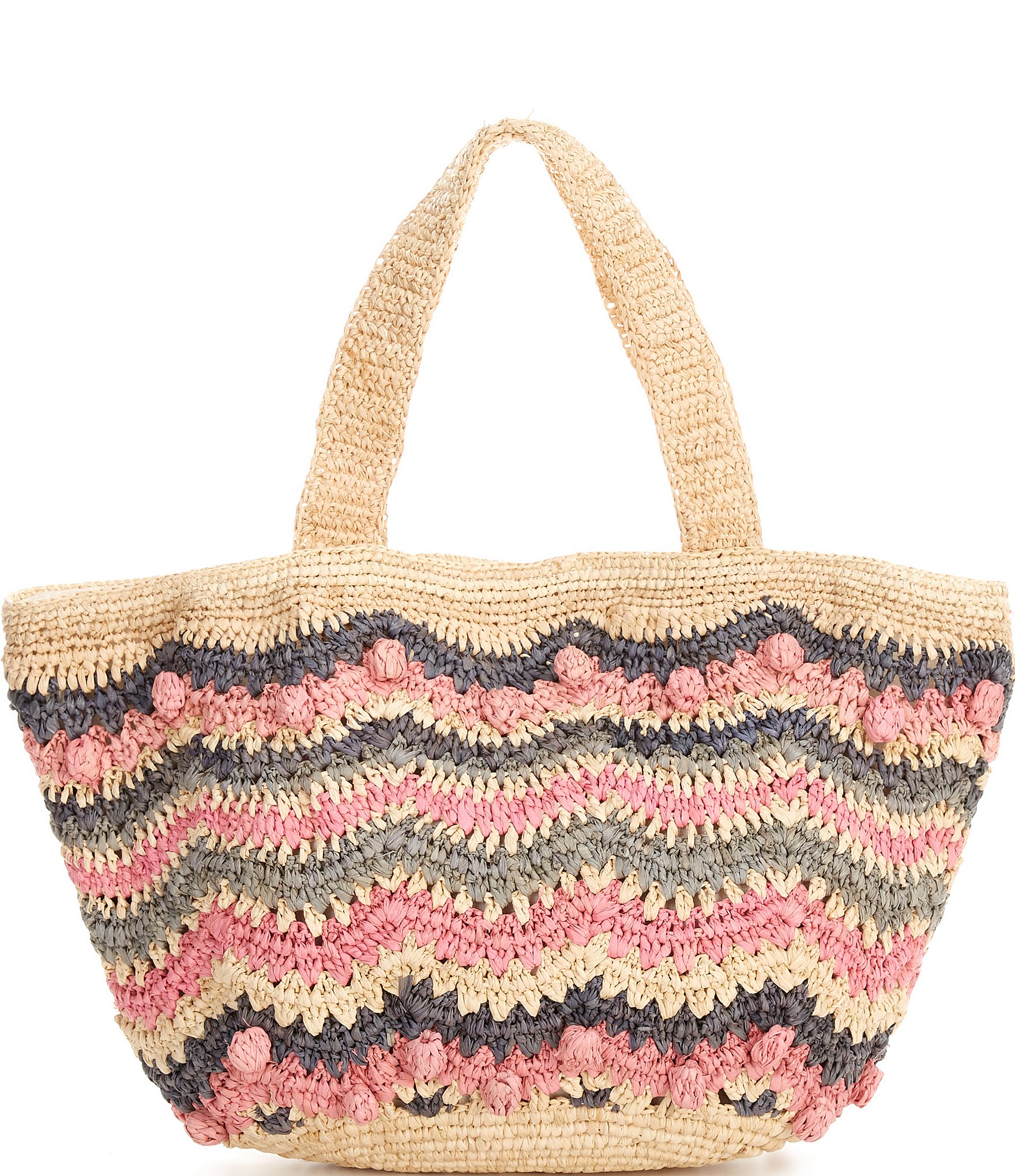 Btb Los Angeles Terni Multi Pom Pom Straw Tote Bag | Dillard's