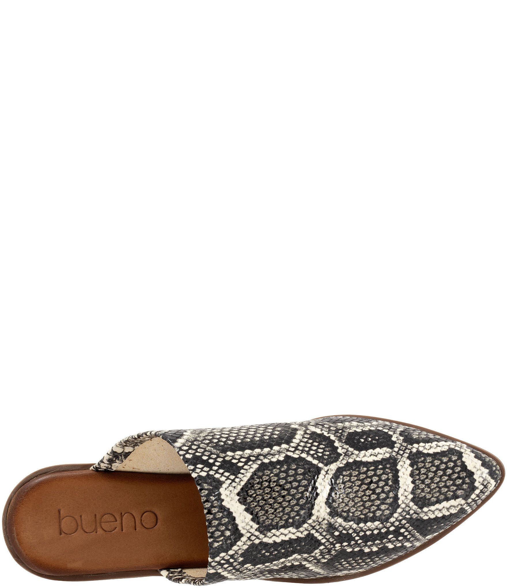 Bueno Bambi Snake Print Leather Point Toe Mules