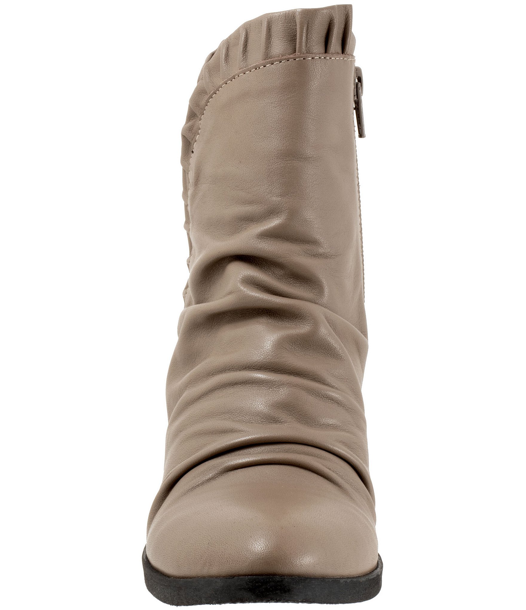 Bueno Connie Ruched Leather Ruffle Detail Booties