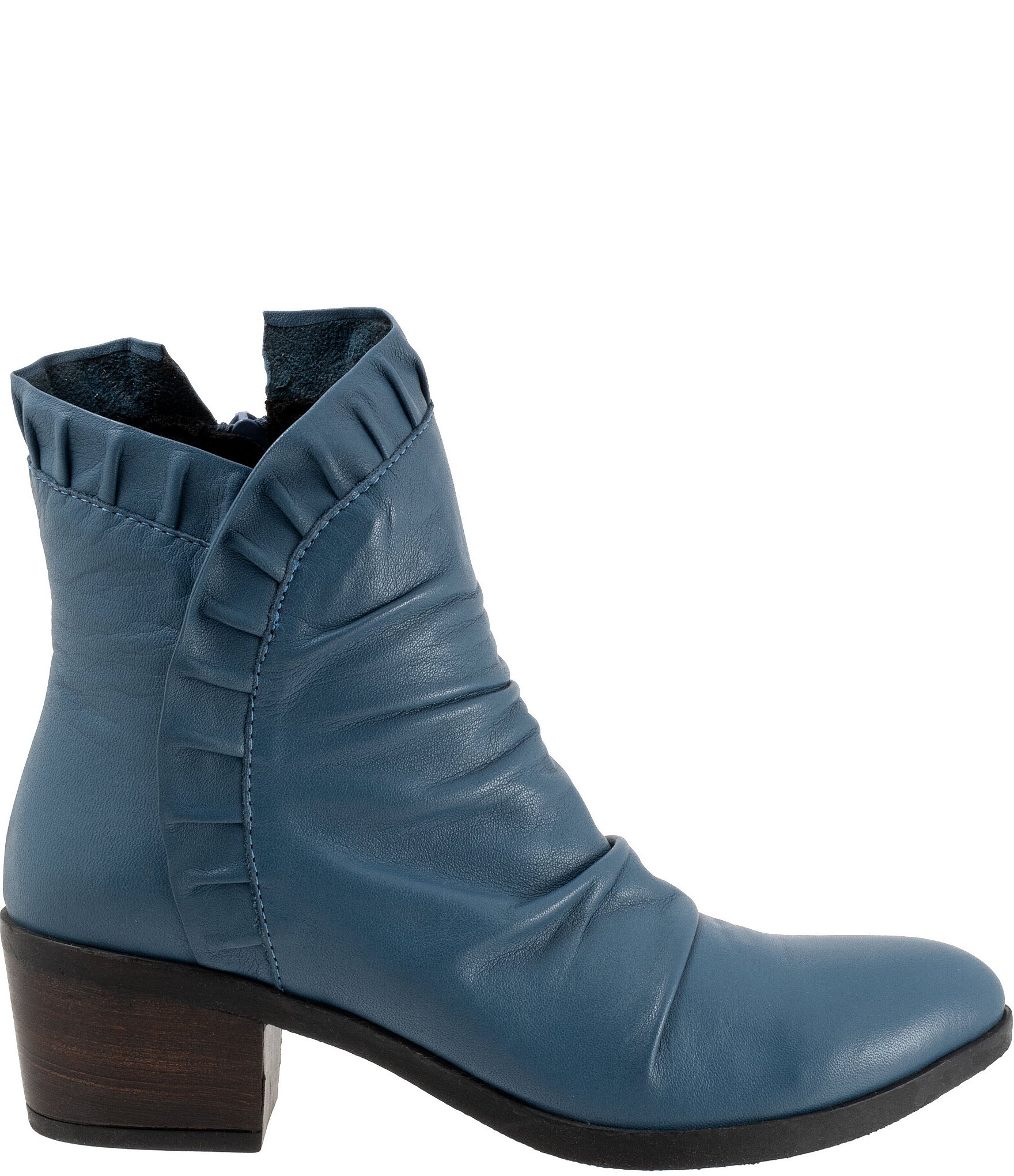 Bueno Connie Ruched Leather Ruffle Detail Booties