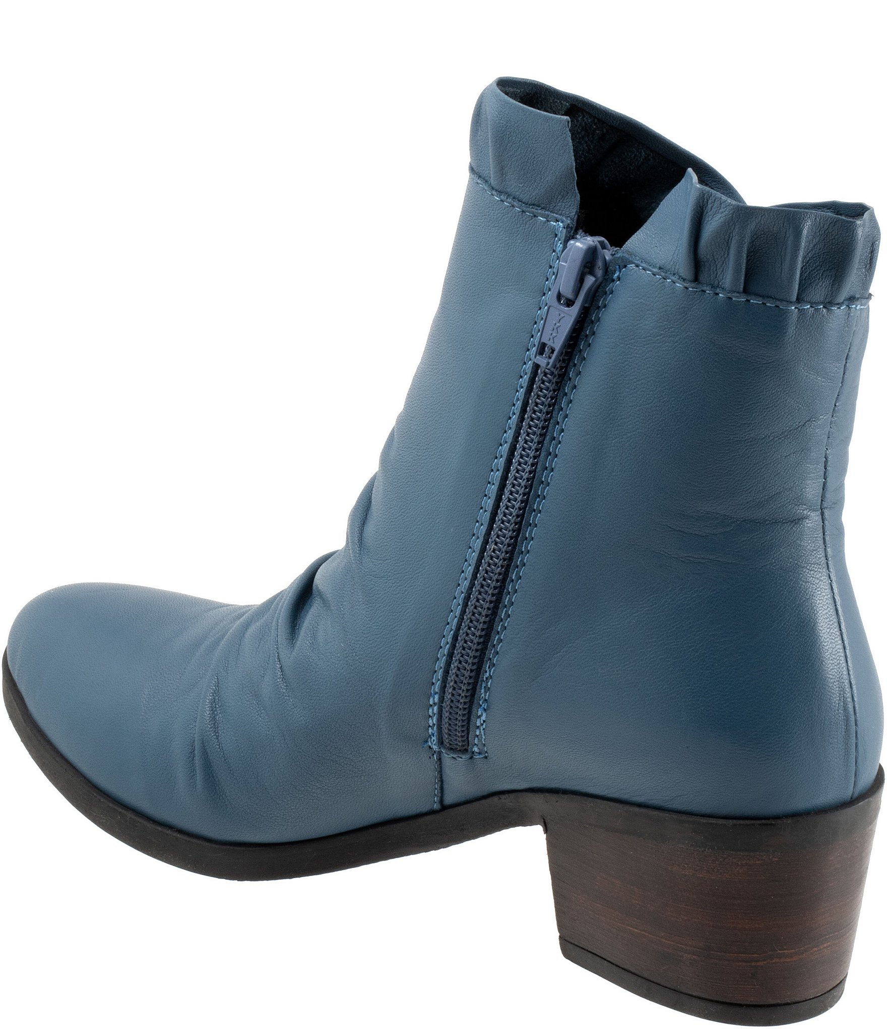 Bueno Connie Ruched Leather Ruffle Detail Booties