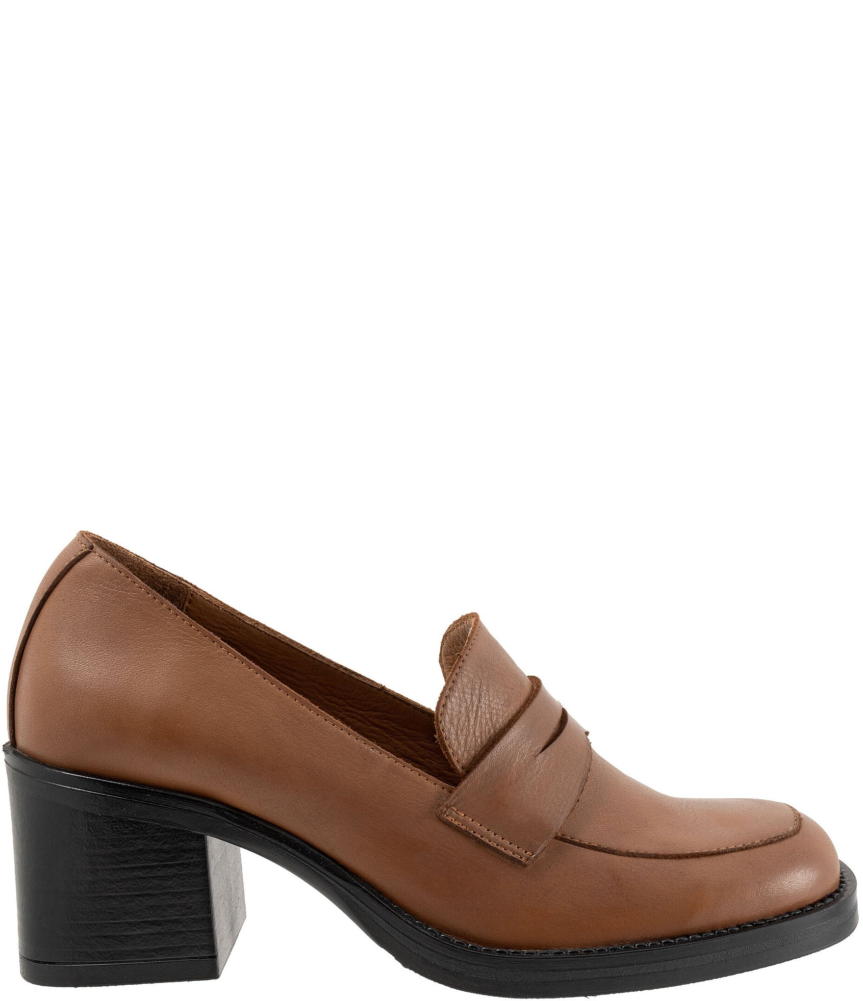 Bueno Ruth Leather Block Heel Penny Loafer Pumps
