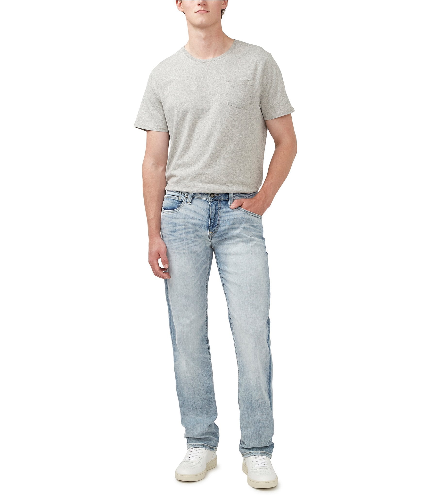 Buffalo David Bitton Crinkled Mid Blue Straight-Six Jeans