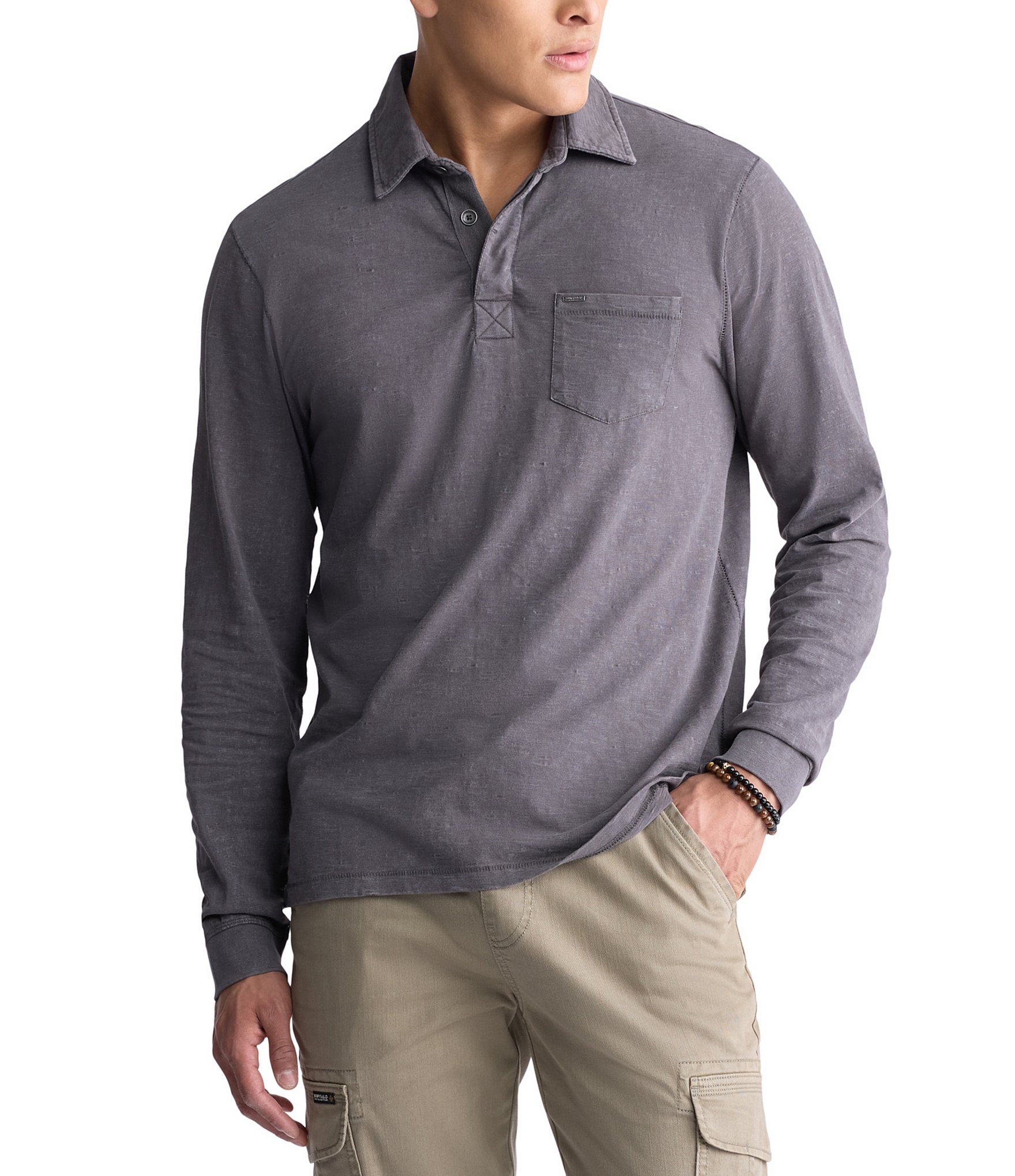 Buffalo David Bitton Kimmy Long Sleeve Pocket Polo Shirt | Dillard's