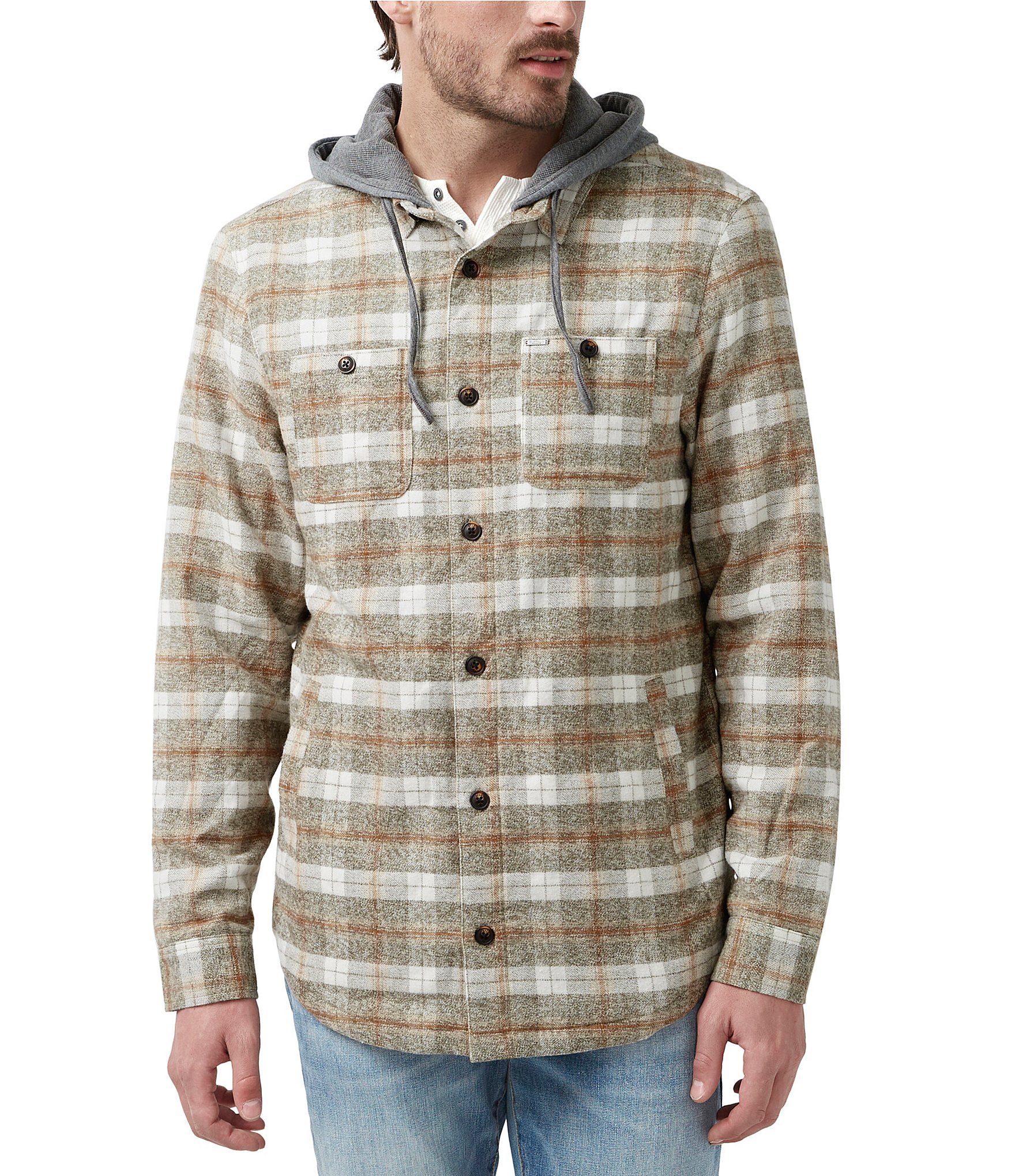 Buffalo David Bitton Long Sleeve Sacket Plaid Hooded Shirt Jacket ...