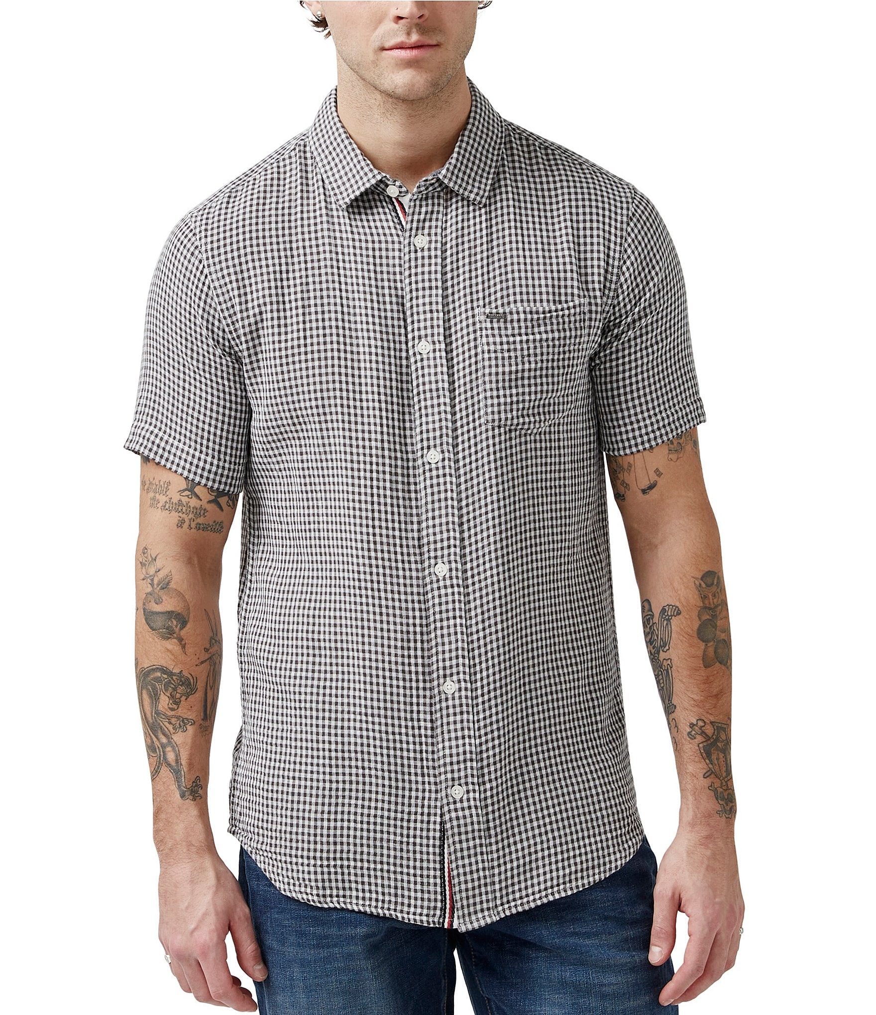 Buffalo David Bitton Saint Short Sleeve Gingham-Checked Canvas Shirt ...