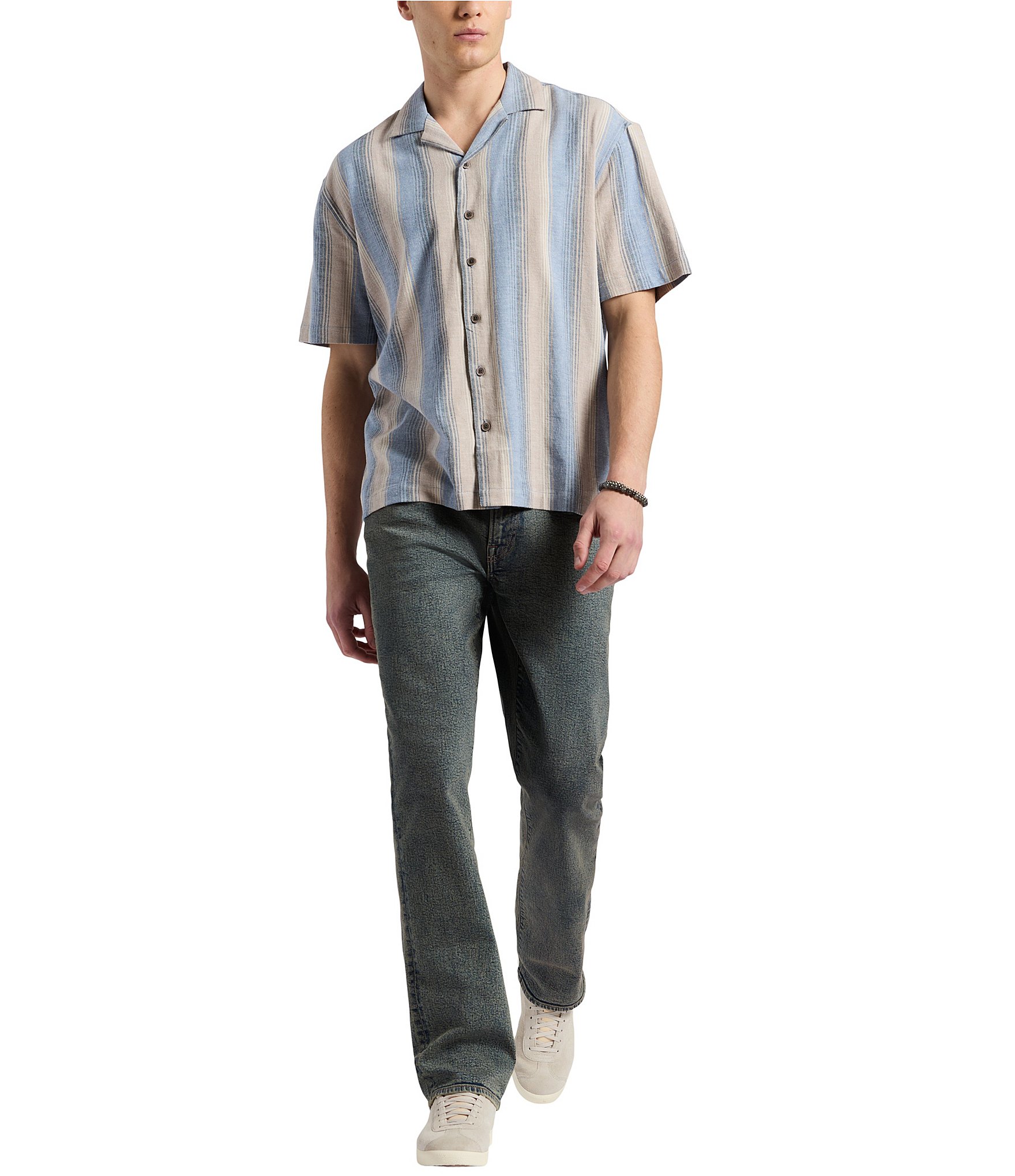 Buffalo David Bitton Salaman Camp Collar Button Front Stripe Top