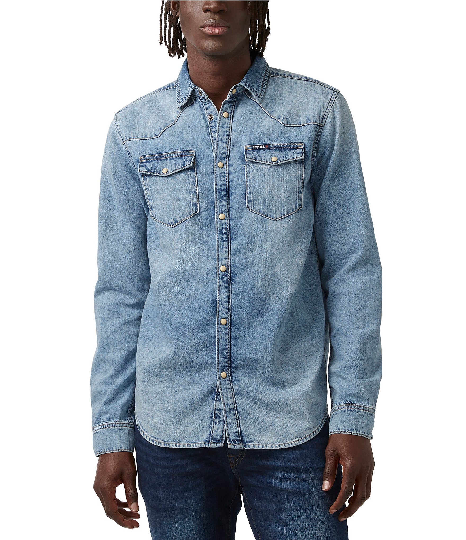 Denim shirt regular in lightweight organic cotton denim fabric - blue |  Plain shirts | MARC O'POLO