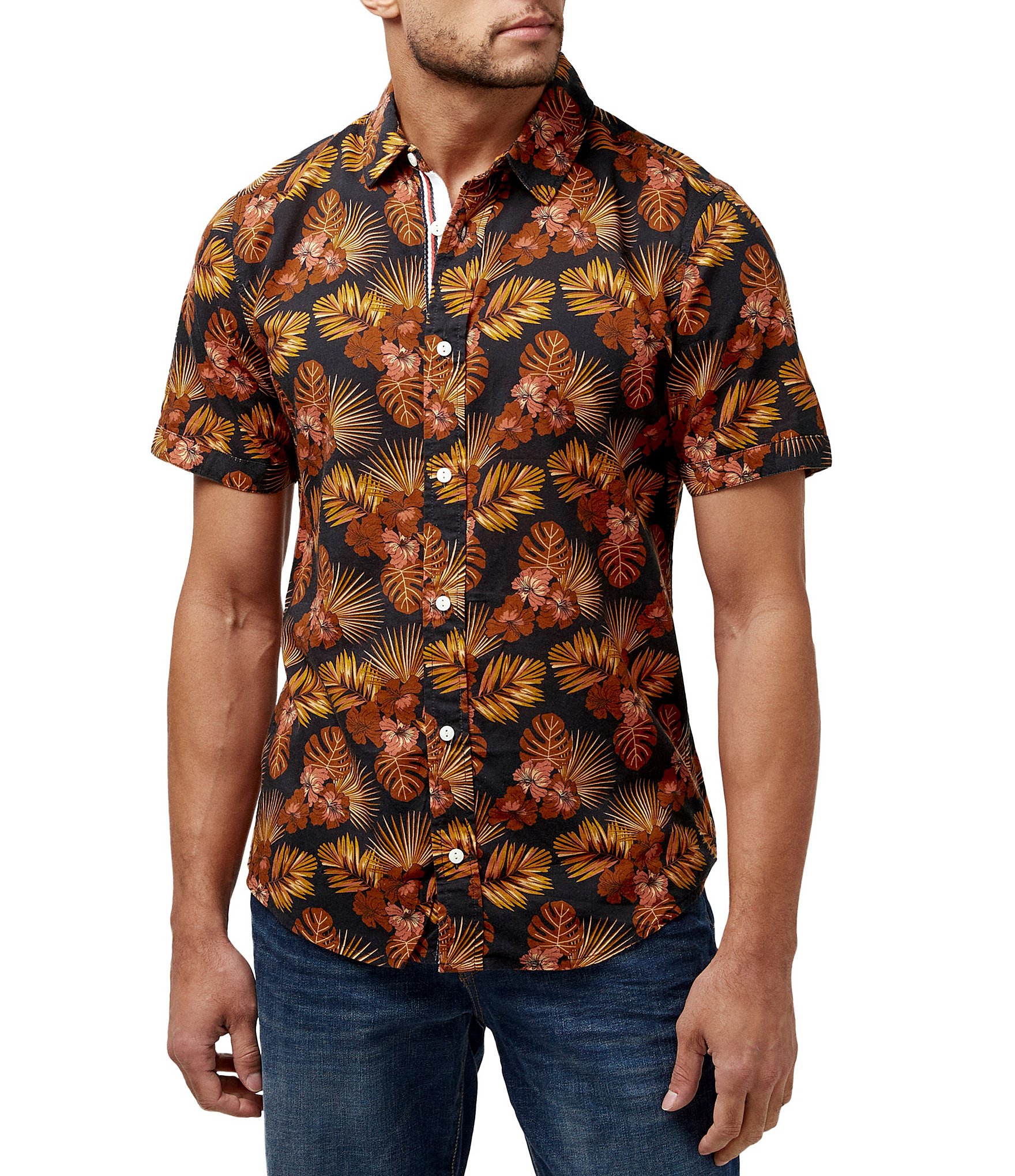 Buffalo David Bitton Simad Leaf Print Short Sleeve Slim Fit Shirt ...