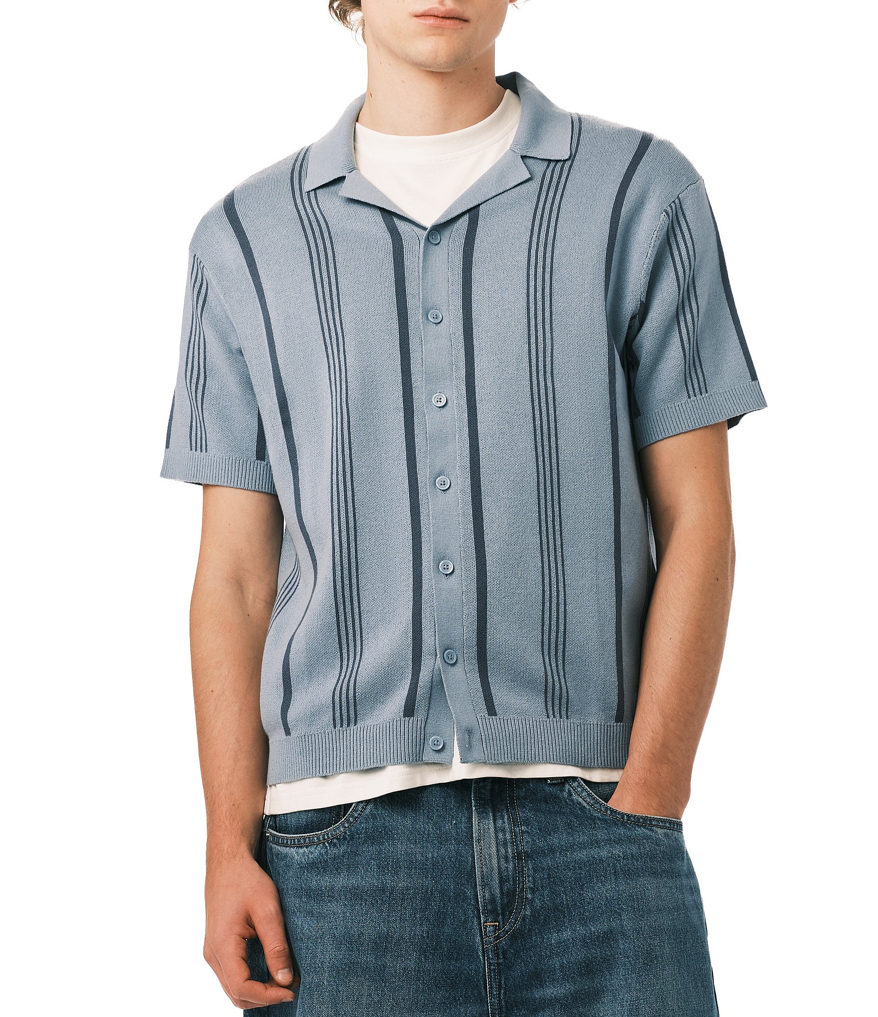 Buffalo David Bitton Waldir Button Front Vertical Stripe Shirt