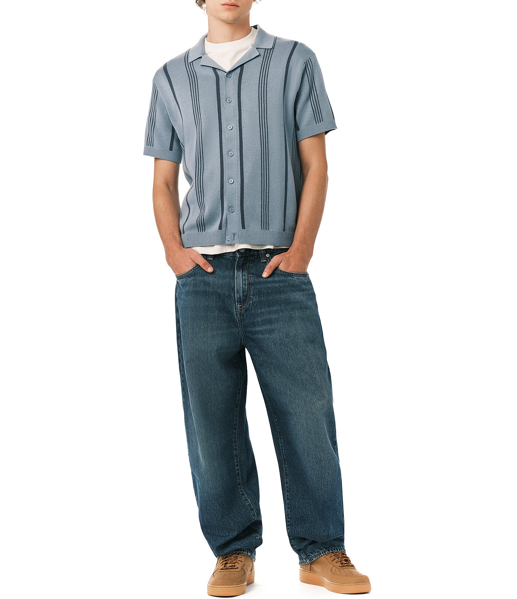 Buffalo David Bitton Waldir Button Front Vertical Stripe Shirt