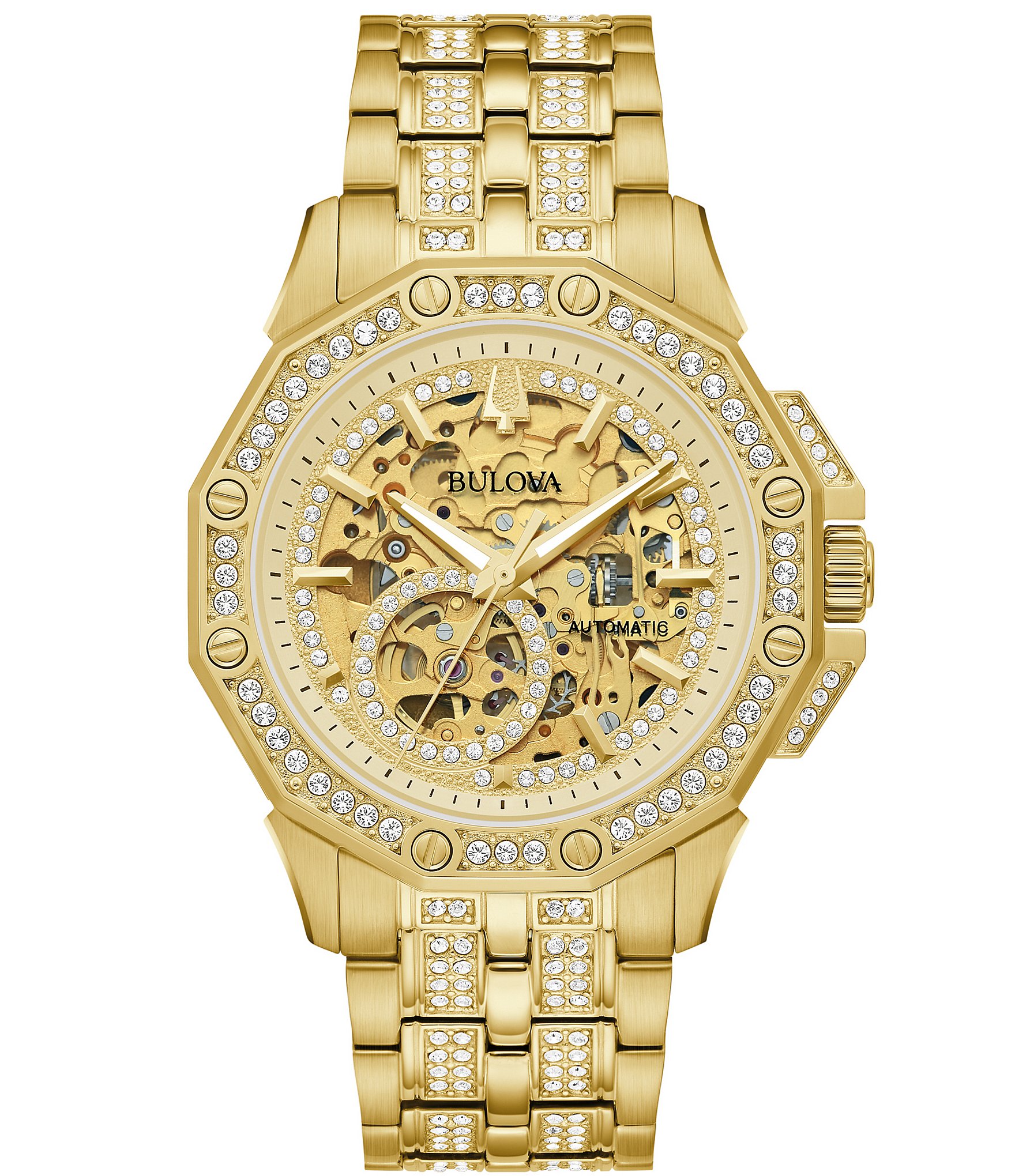 Bulova Crystal Collection Men's Automatic Gold Tone Stainless Steel Bracelet Watch