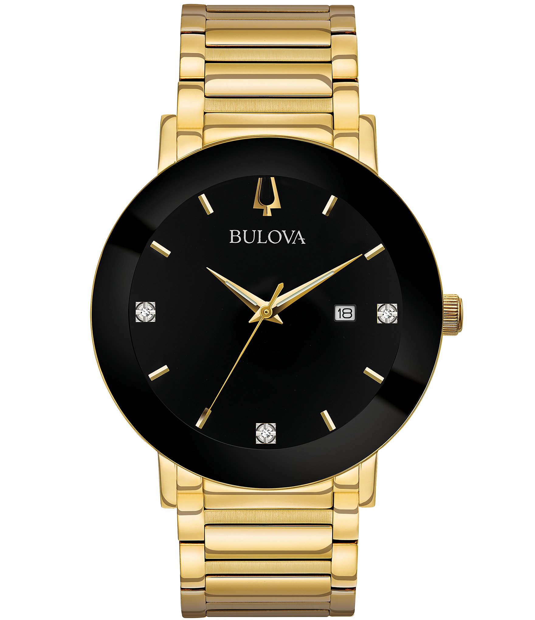 Bulova Men's Black Dial Diamond Gold Stainless Steel Bracelet Watch