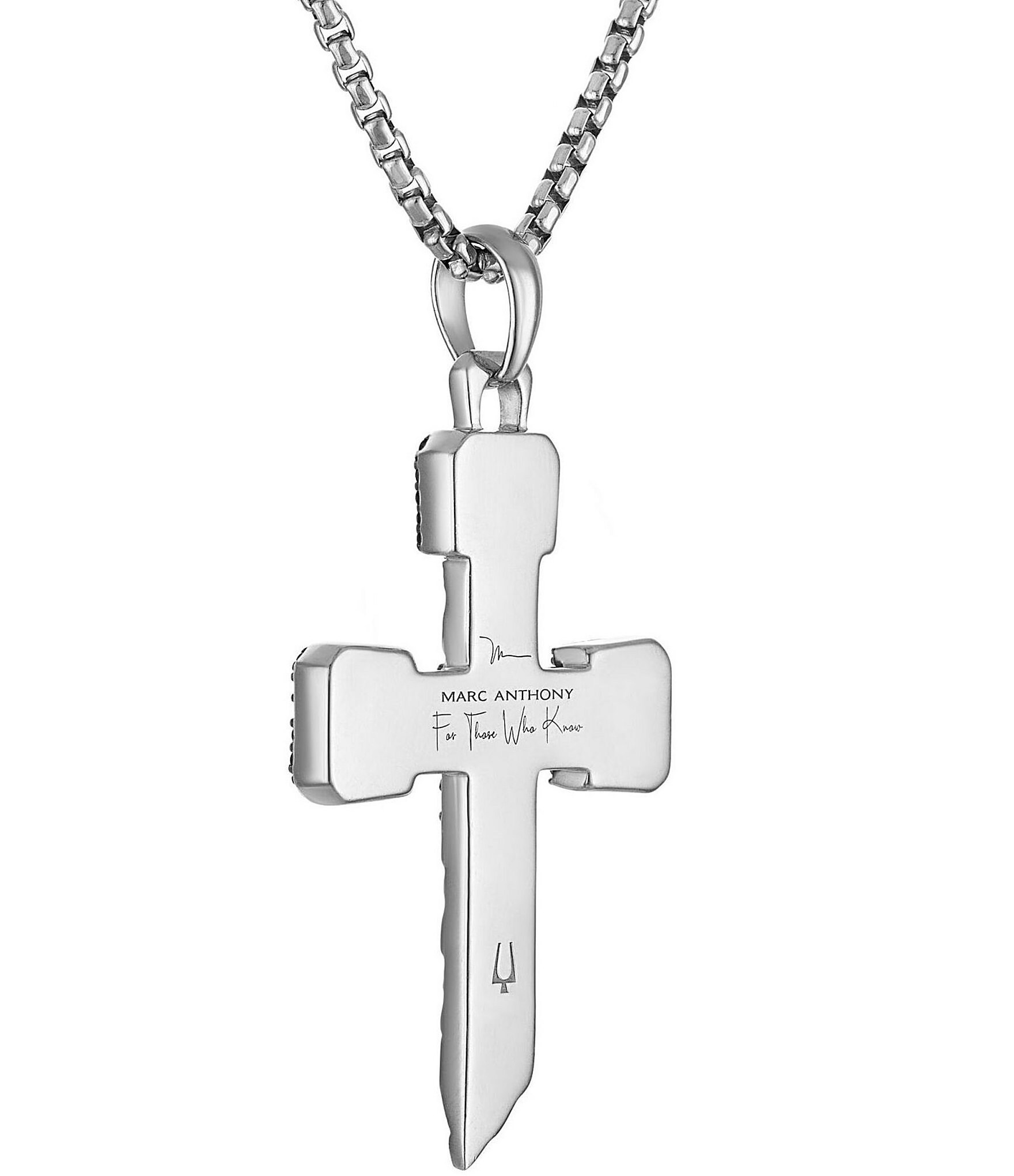 Bulova Men's Black Diamond Sterling Silver Cross Long Pendant Necklace