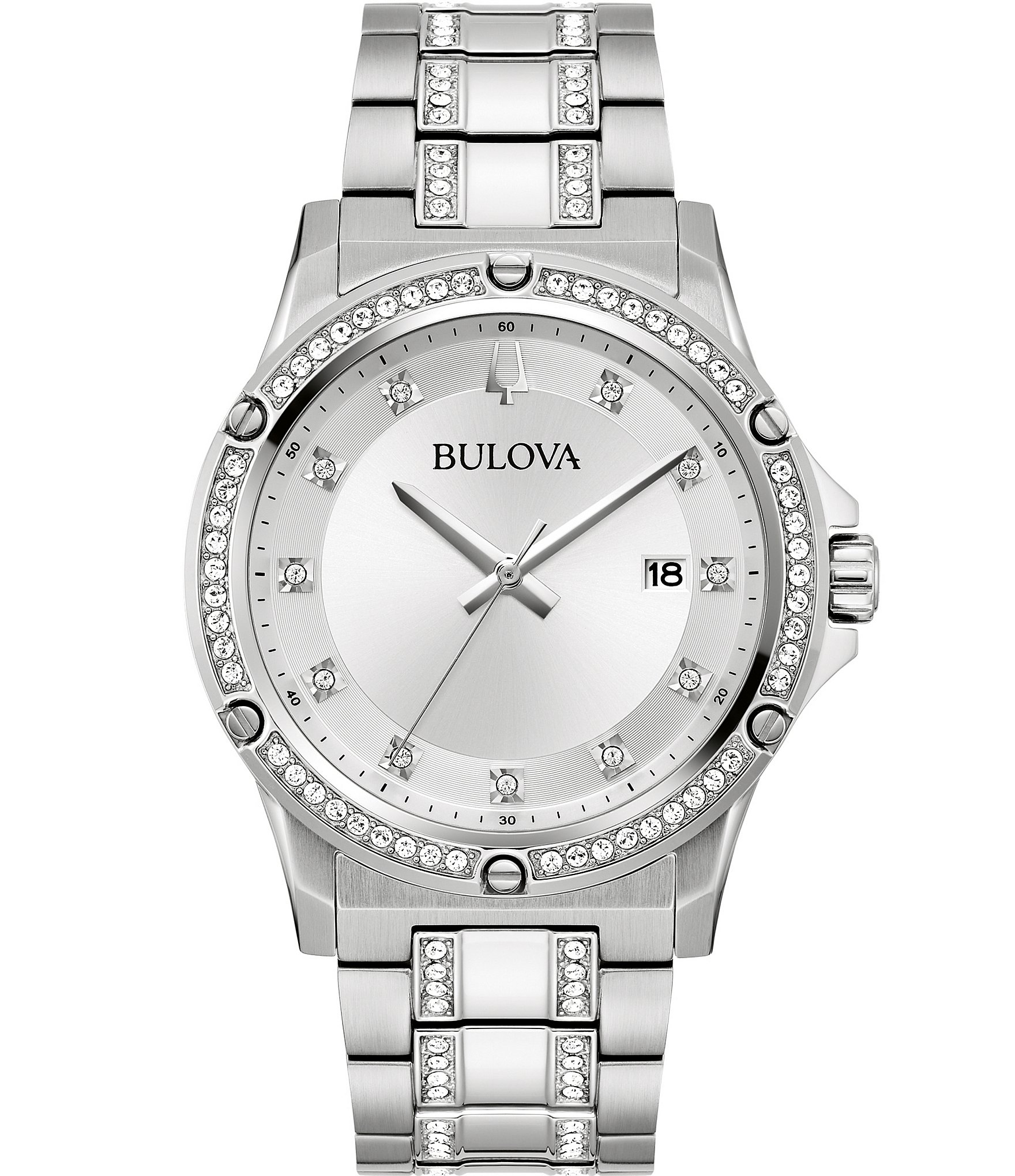 Bulova Men's Crystal Collection Quartz Analog Stainless Steel Bracelet Watch Box Set