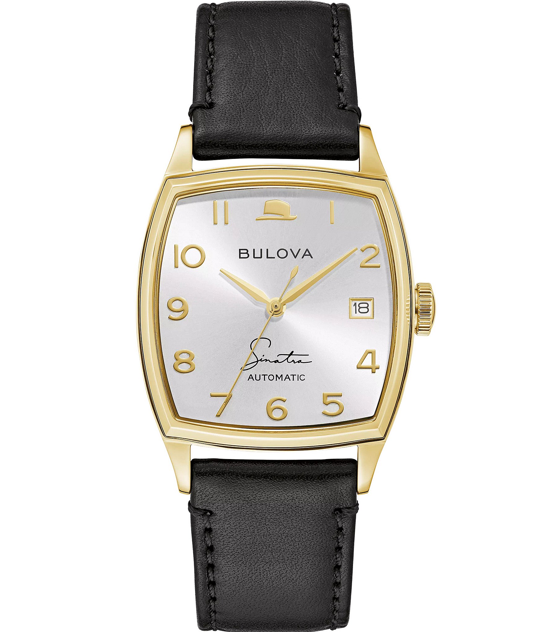 Bulova Men's Frank Sinatra Automatic Black Leather Strap Watch