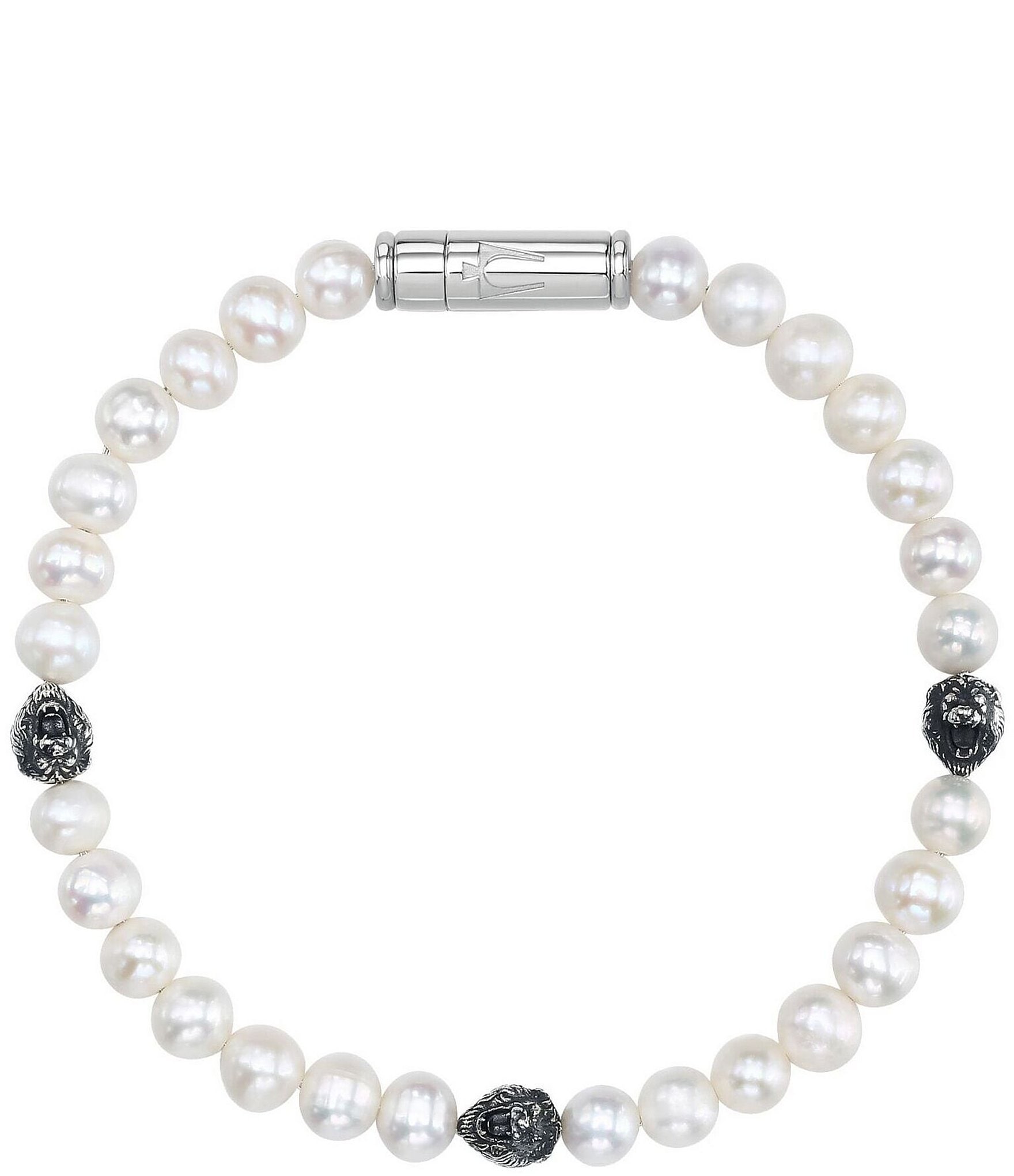 Bulova Men's Freshwater Pearl Beaded Sterling Silver Line Bracelet