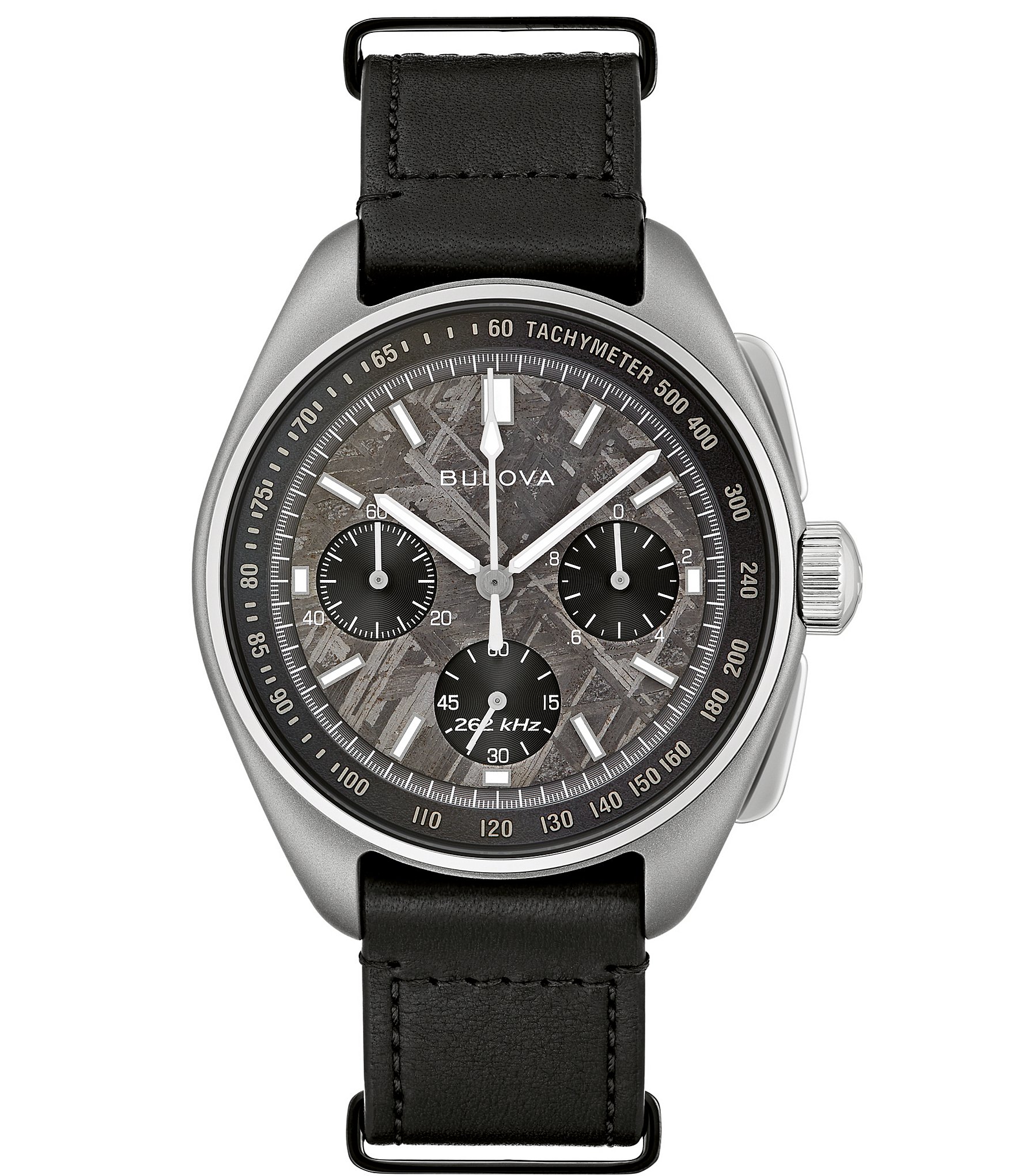 Bulova Men's Lunar Pilot Meteorite Chronograph Black Leather Strap ...