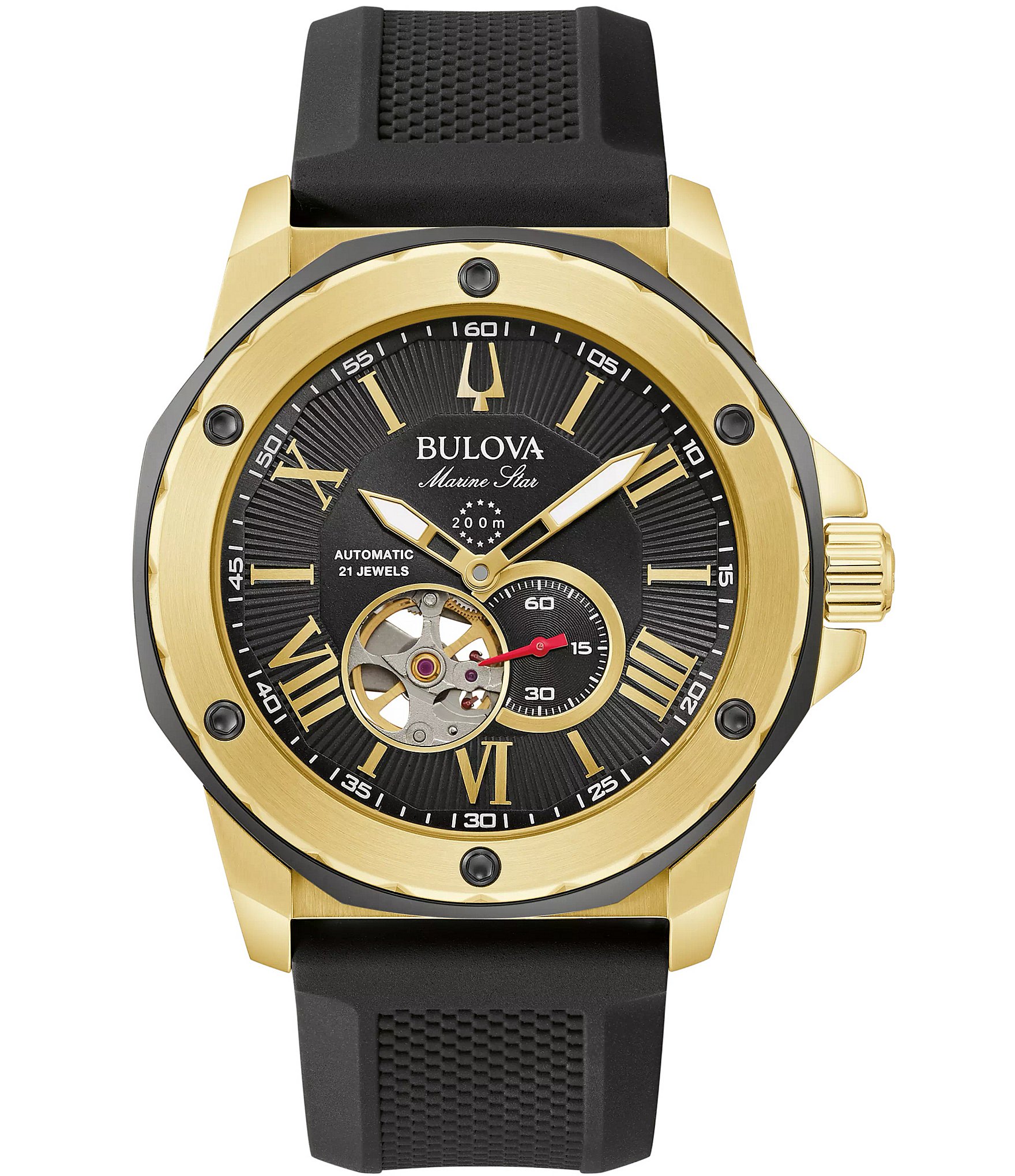 Bulova Men's Marine Star Series A Mechanical Automatic Black Silicone Strap Watch