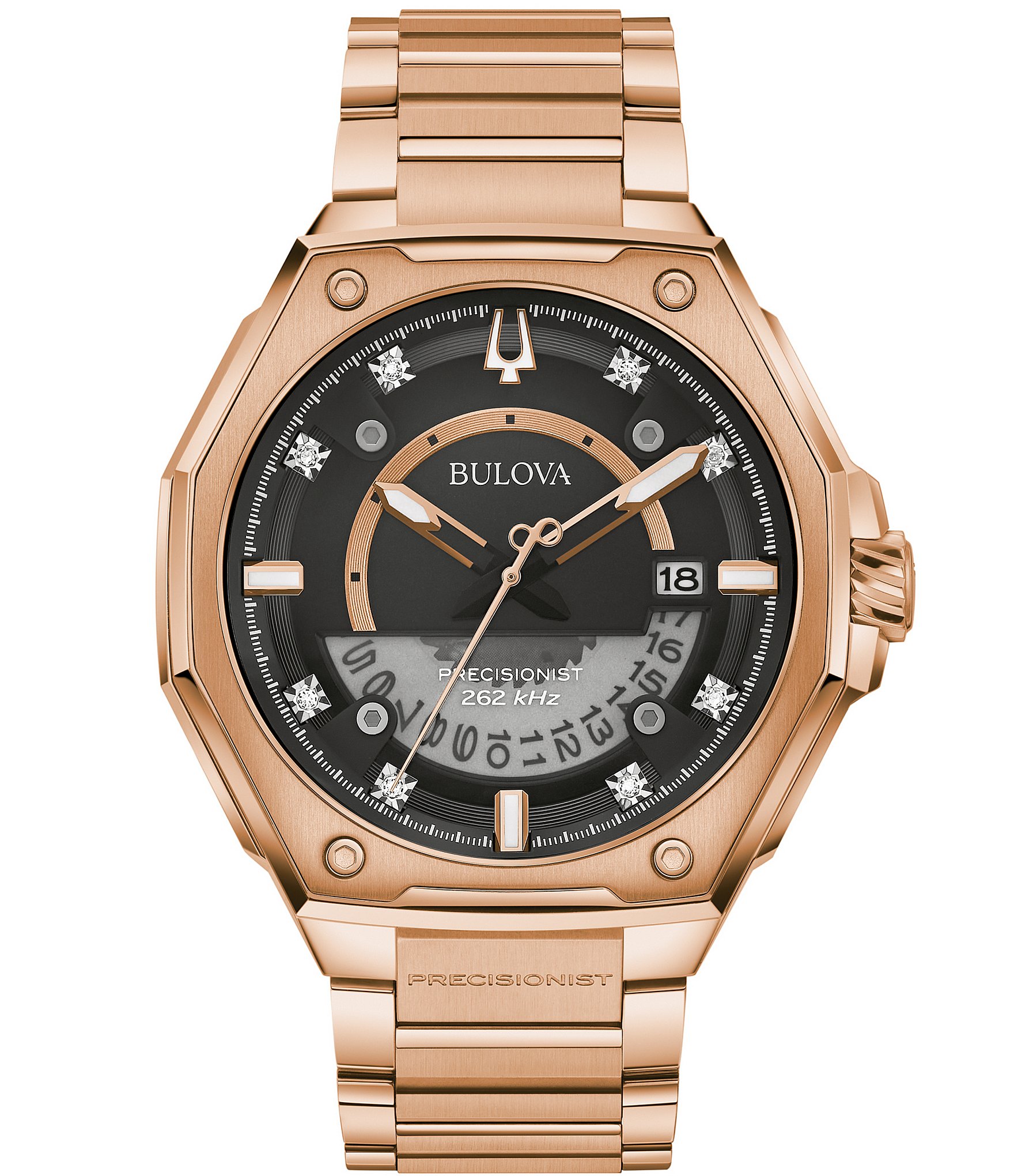 Bulova Men's Precisionist Rose Gold Diamond Dial Stainless Steel ...