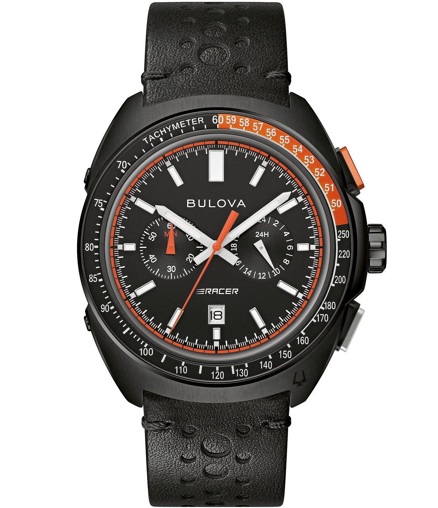 Bulova Men's Racing Chronograph Black Leather Strap Watch