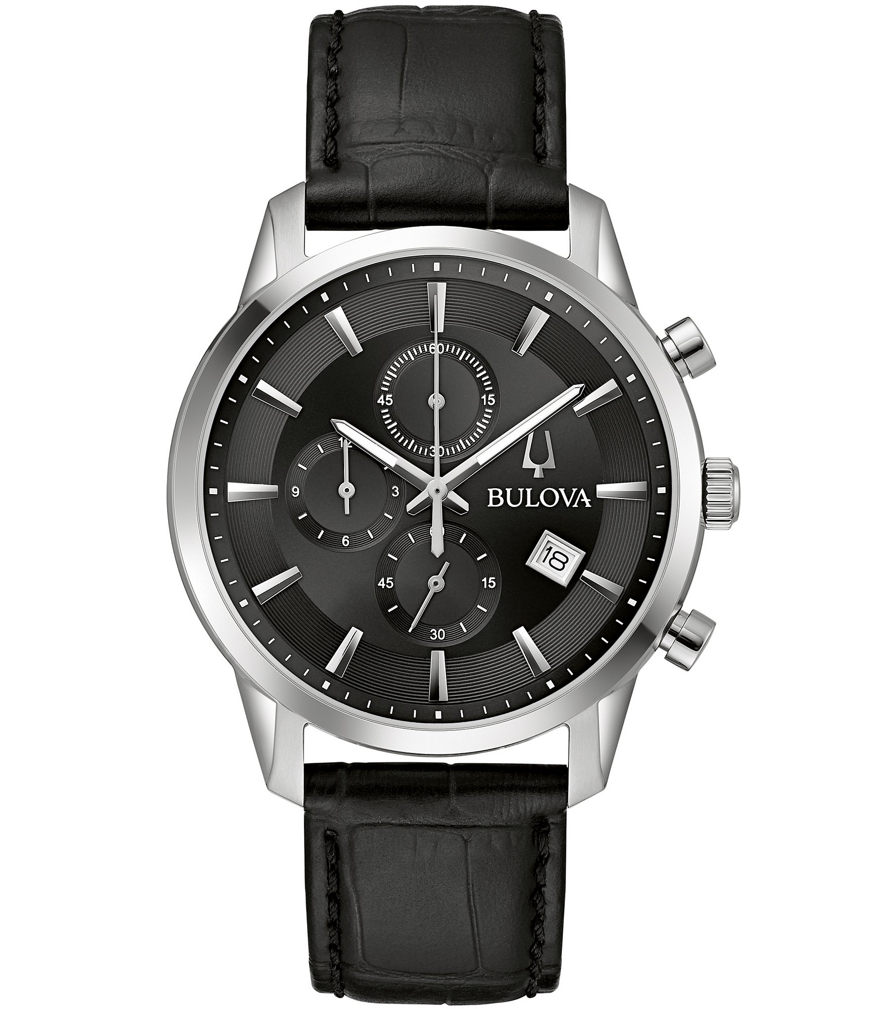 Bulova Sutton Collection Men's Chronograph Black Leather Strap Watch